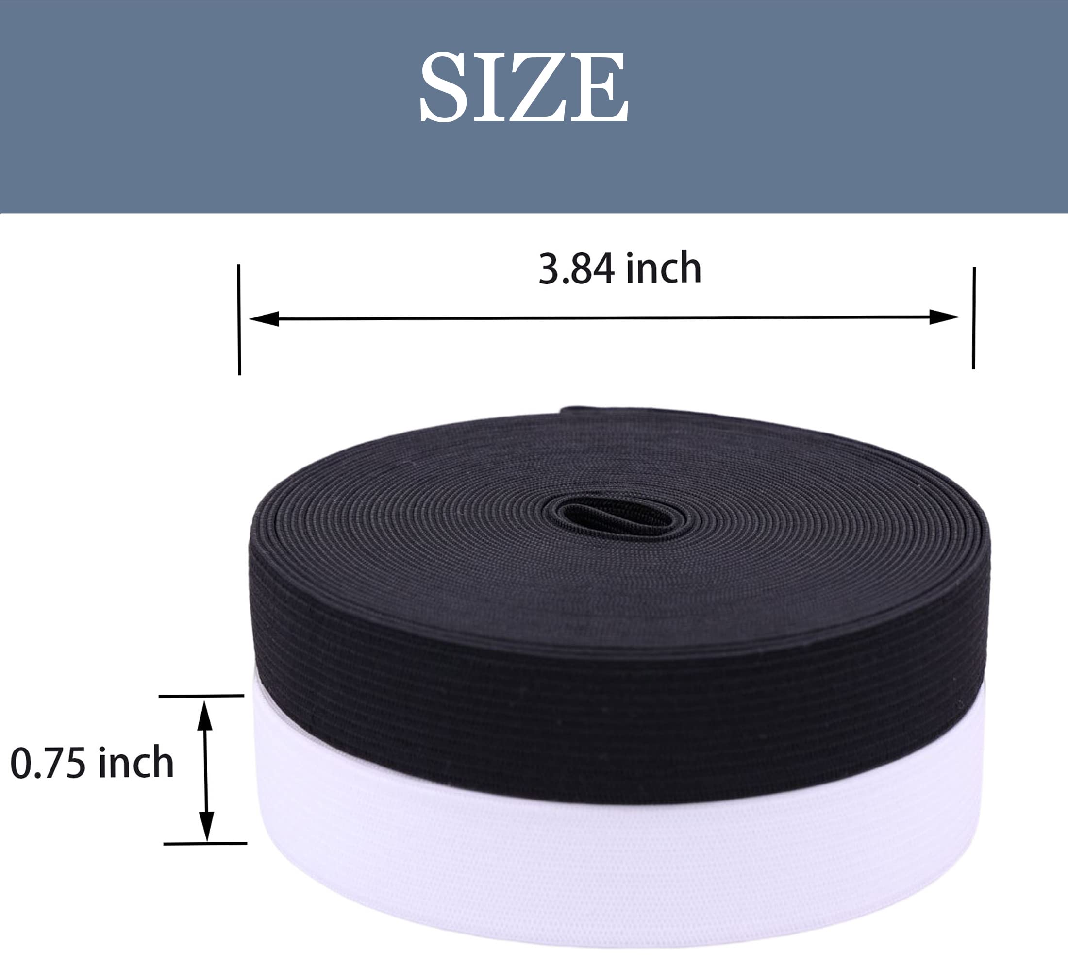 XKDOUS Elastic Band for Sewing, 0.75 Inch 16 Yards 2 Roll Knit Bands for Sewing Waistband and Pants Waist, High Elasticity(8 Yard White, 8 Yard Black)