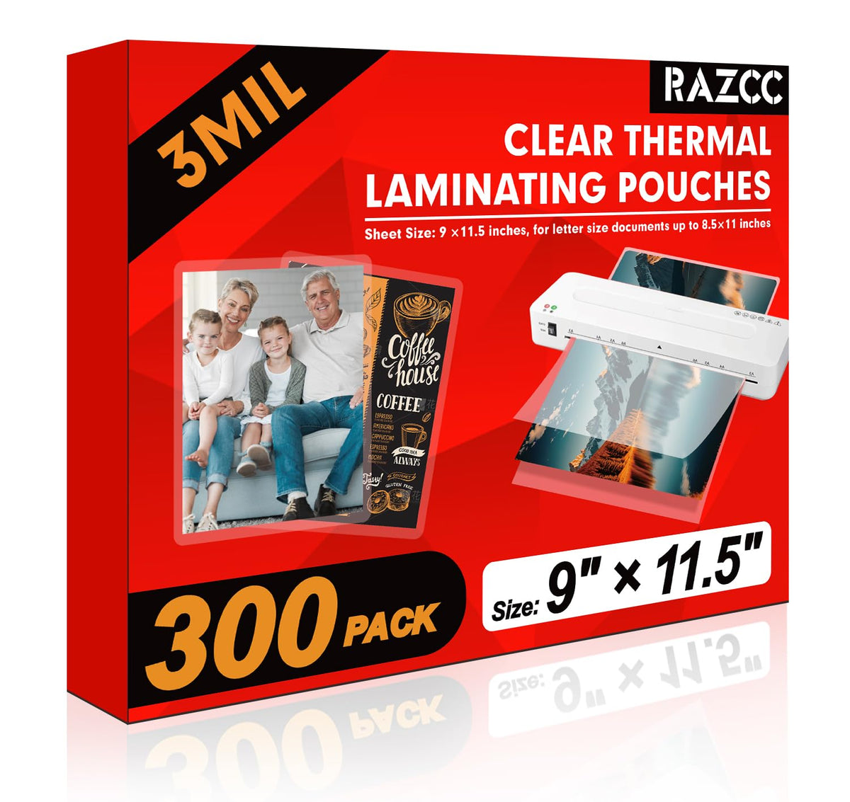 RAZCC Laminierfolien, 300 Stück, klar, thermisch, für Papierlaminator, 22,86 x 29,21 cm, 3mil, ideal für Büro oder Schule