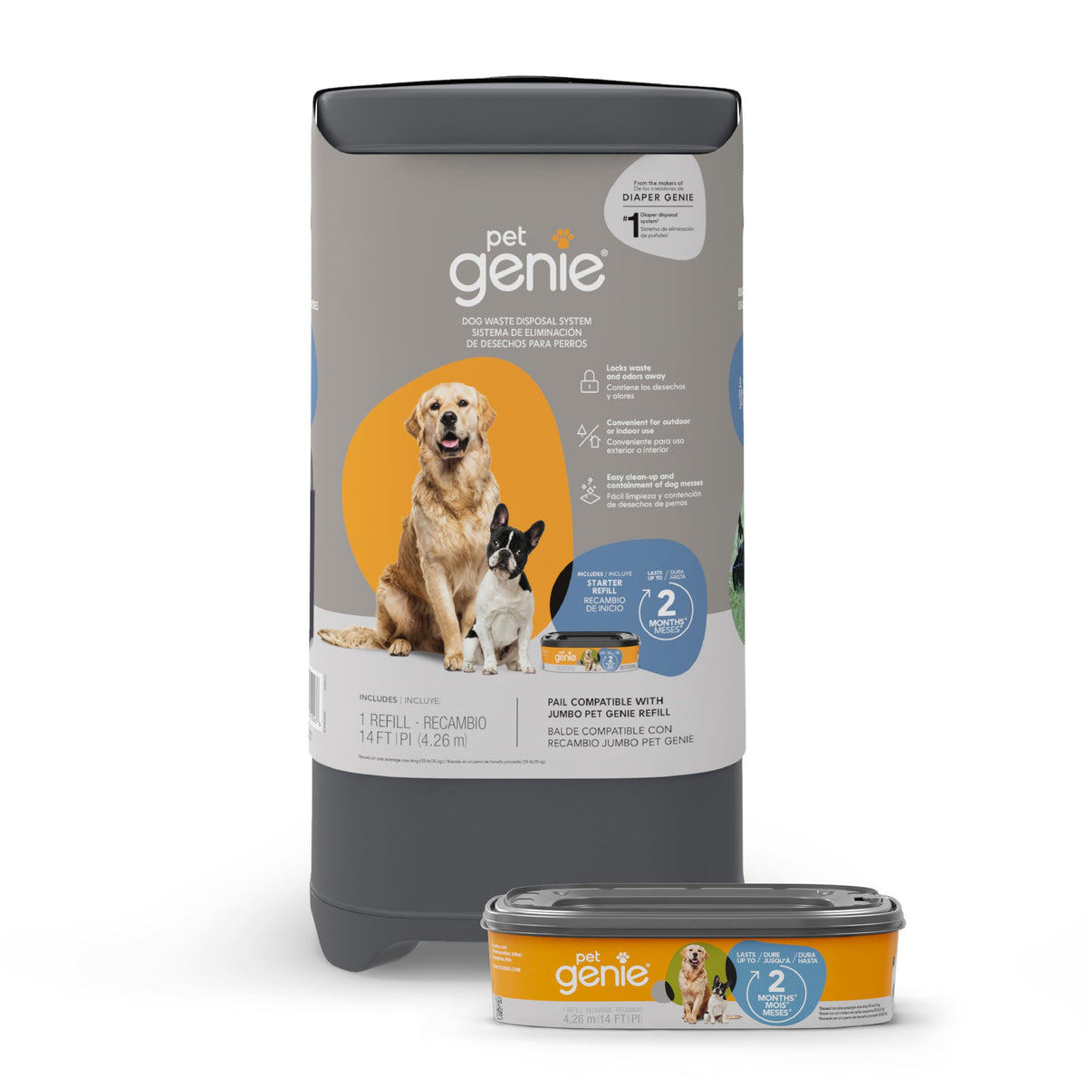 Pet Genie Eimer | Hunde-Abfallentsorgungssystem für Geruchskontrolle im Freien und in Innenräumen | Hundekot-Mülleimer | Inklusive 1 viereckigem Nachfüllbeutel, der bis zu 2 Monate hält
