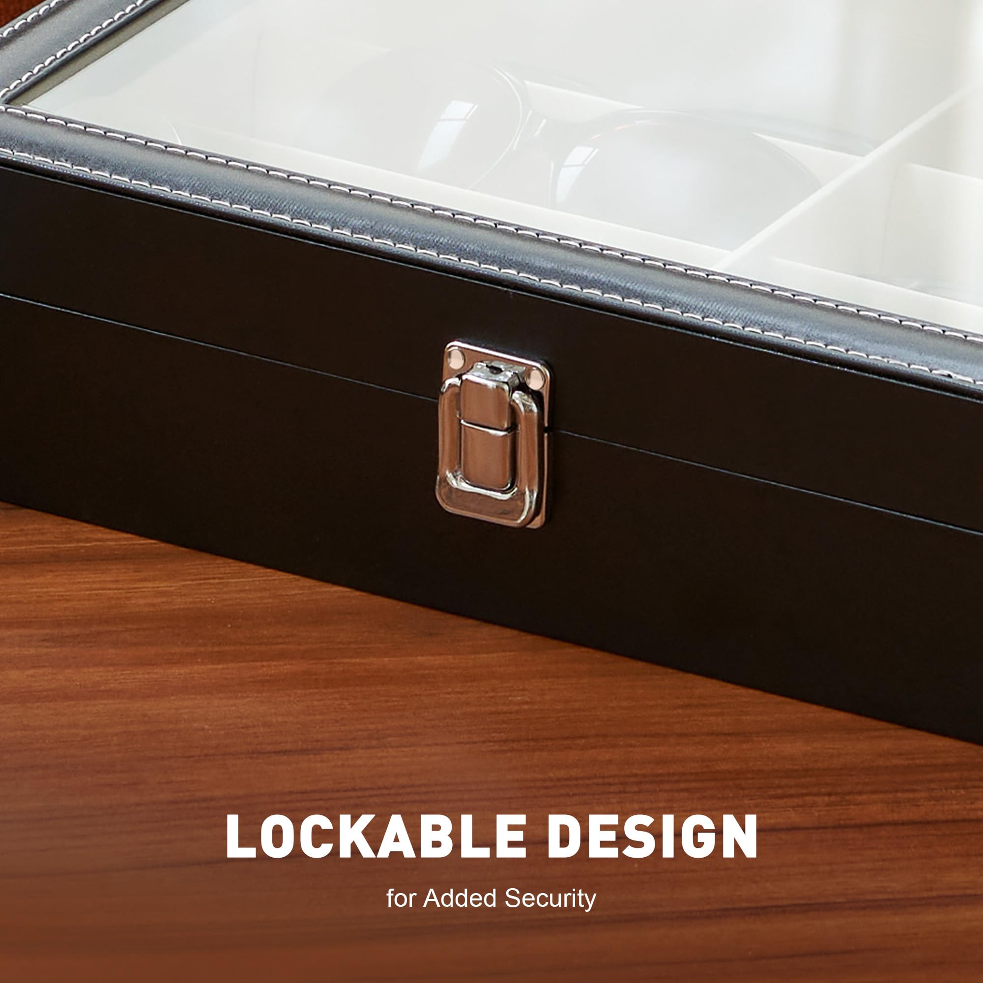 CO-Z Leather Multi Sunglasses Organizer for Women Men, Eyeglasses Eyewear Display Case with 8 Slots, Jewelry Watch Organizer, Sunglasses Jewelry Collection Case, Sunglass Glasses Storage Holder Box