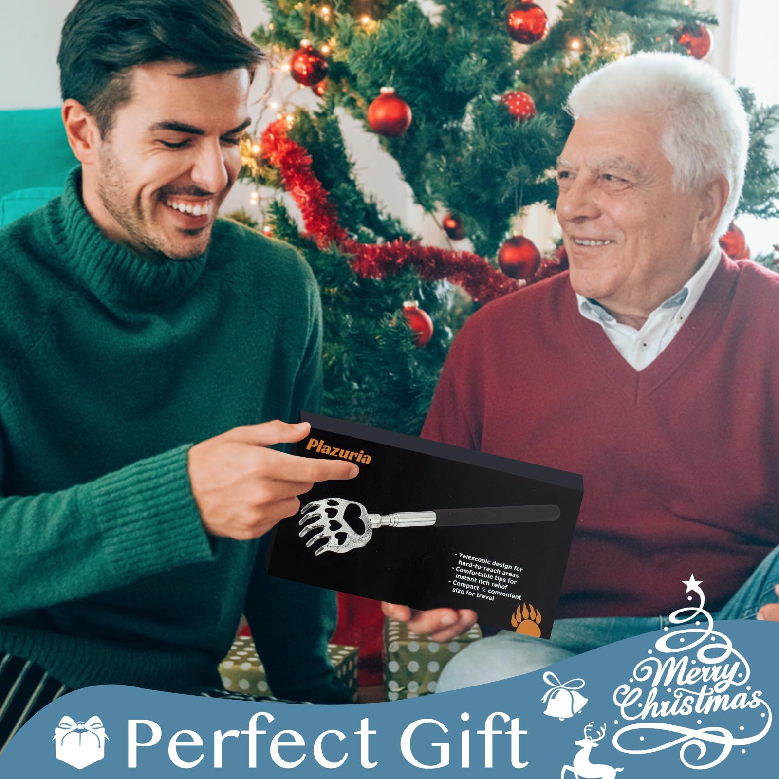 (4-Pack) Extendable Back Scratchers - Metal Claws with Telescopic Rubber Handles - Stocking Stuffers for Men, Women, Kids - Christmas Gift