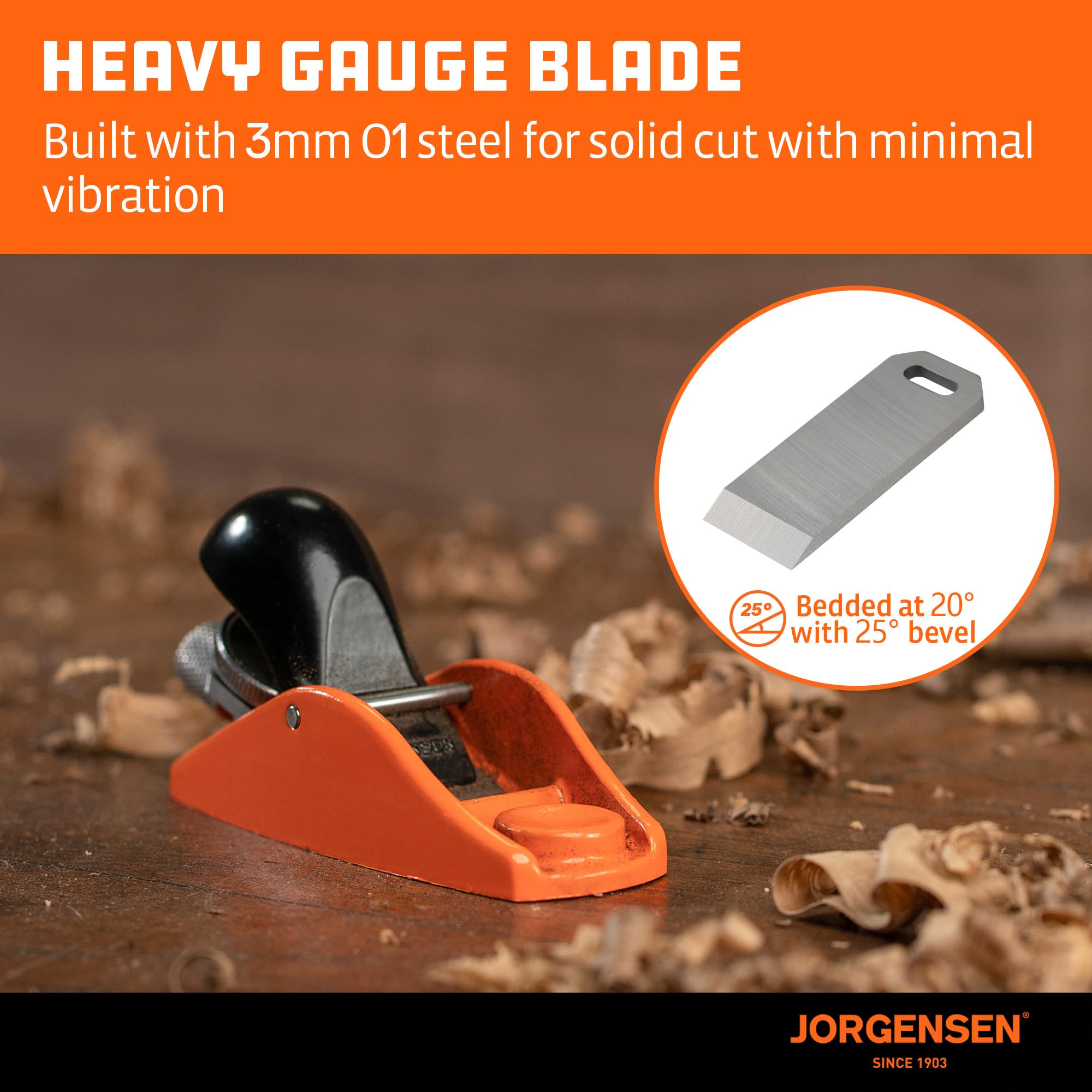 JORGENSEN 3.5" Mini Wood Planer - Mini Hand Planer for Woodworking, Block Plane, Small Hand Plane for Trimming, Wood Planing, Craft, Professional Ductile Iron Body, Adjustable Cutting Depth