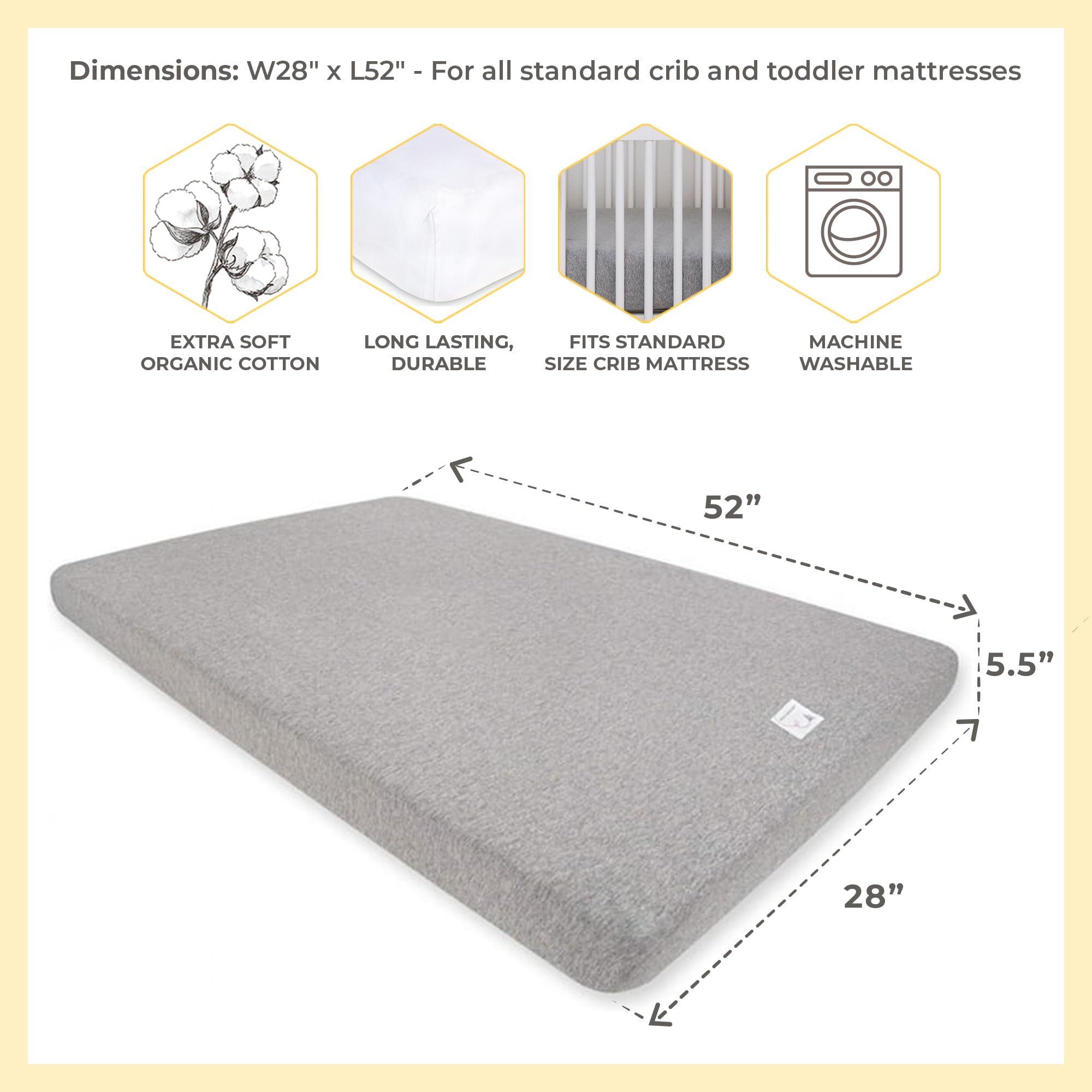 Burt's Bees Baby Essential Organic Cotton Fitted Crib Sheet, Breathable for Boy Girl Standard Crib & Toddler Mattresses