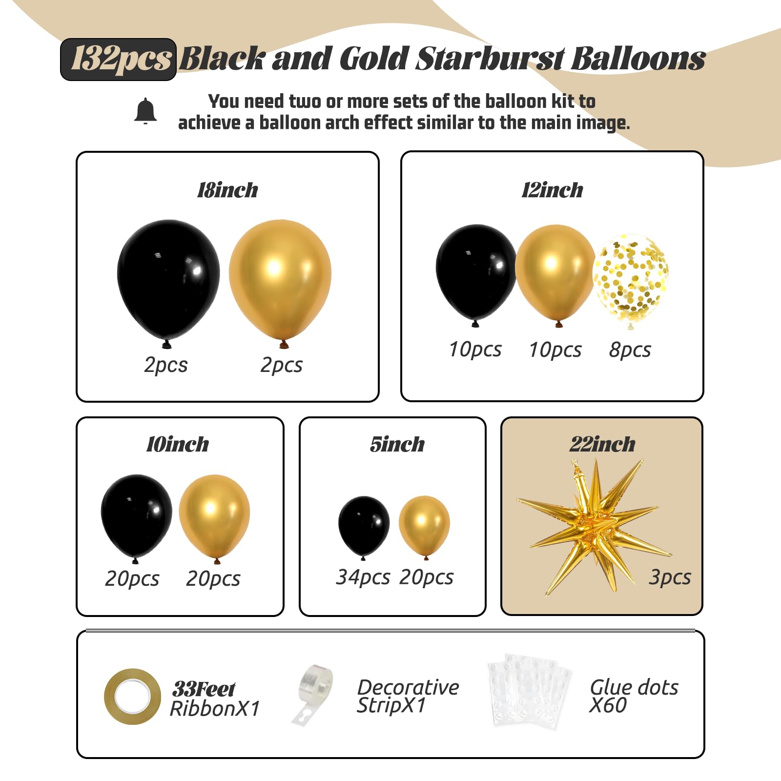 FOTIOMRG Black and Gold Balloons Garland Arch Kit, 5 10 12 18inch Black Gold Confetti Latex Balloons for 2025 Graduation New Year Anniversary Birthday Party Decorations