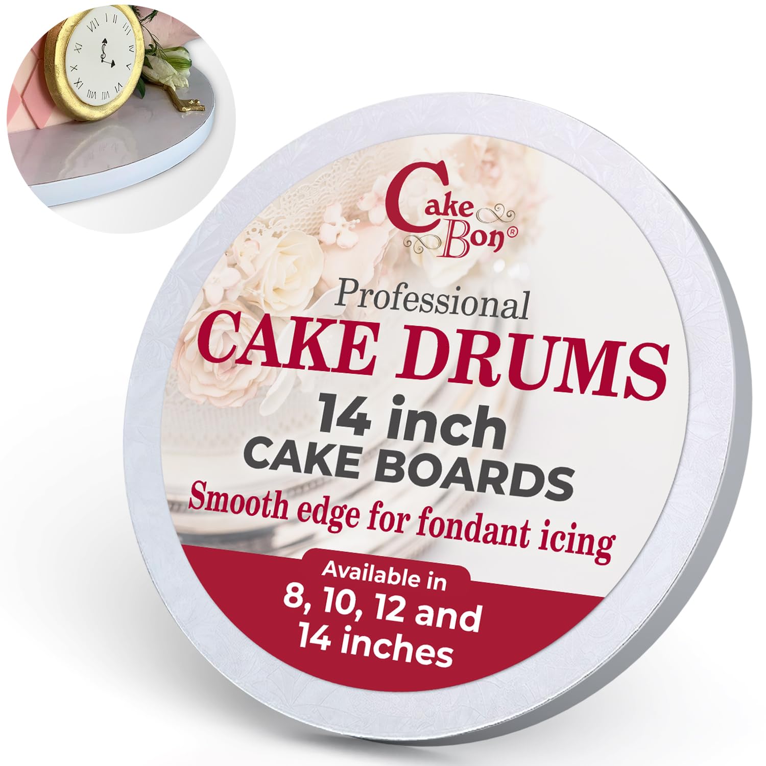 Cakebon Cake Boards - Sturdy 1/2 Thick Drums - 14 Inch Professional Smooth Straight Edges White 1-Pack