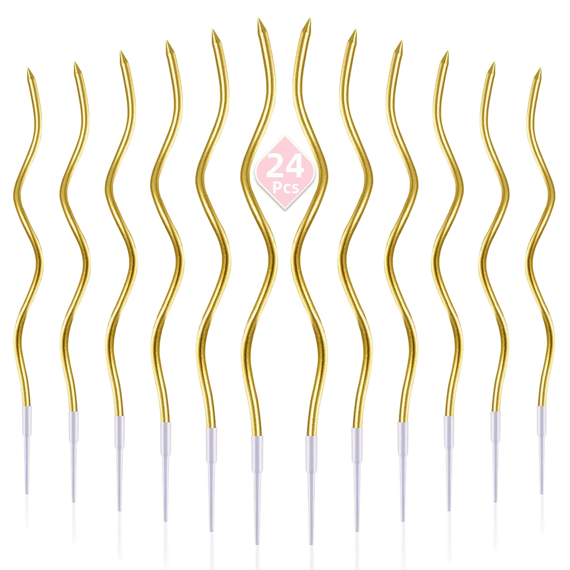 PHD CAKE 24-Count Gold Spiral Long Thin Metallic Birthday Candles, Cake Candles, Birthday Parties, Wedding Decorations, Party Candles