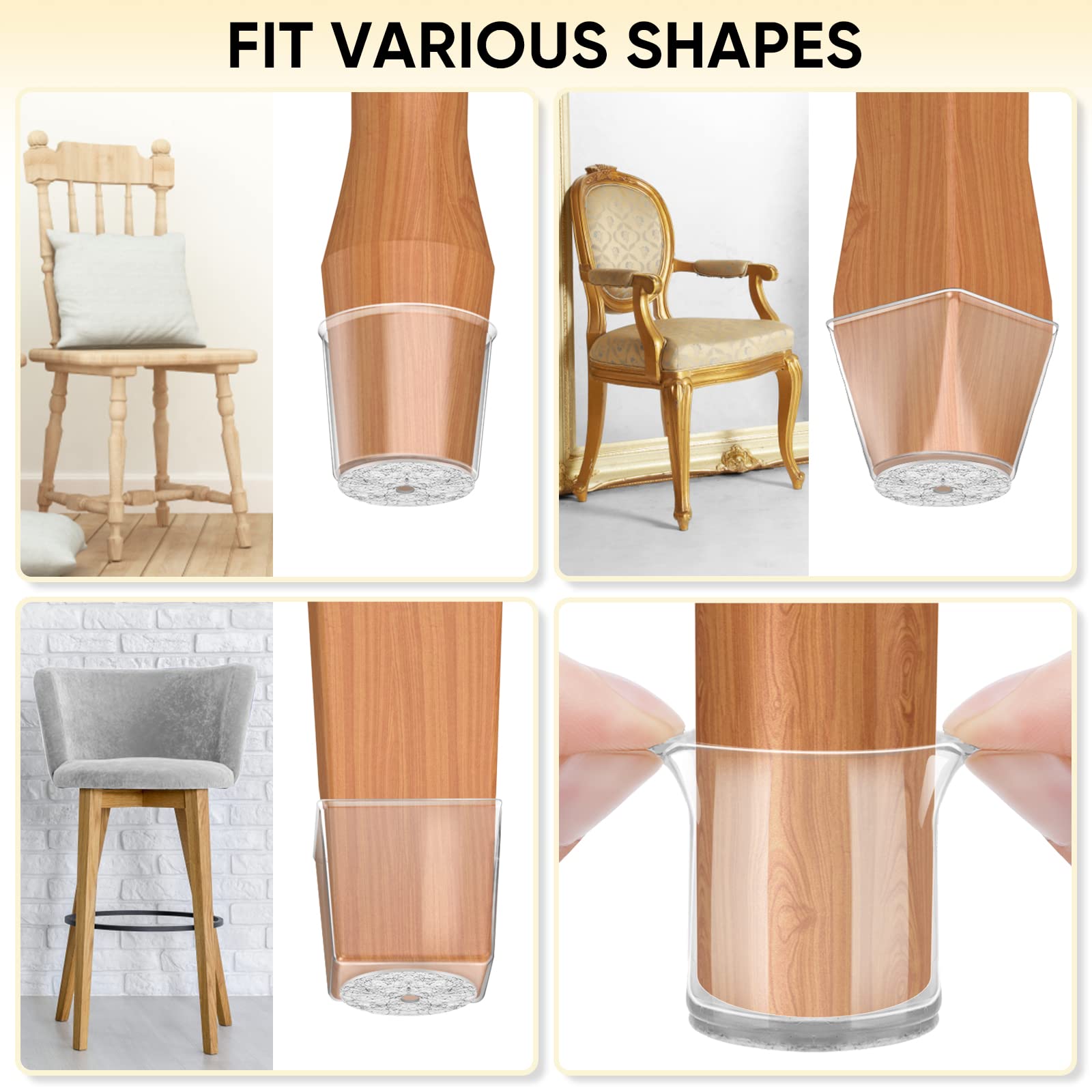 BALEINE 16 Pack Silicone Chair Leg Floor Protectors, Stool Leg Protectors Cap, Non-Slip Chair Leg Caps for Hardwood Floors (Clear & Small, 16 Pack)