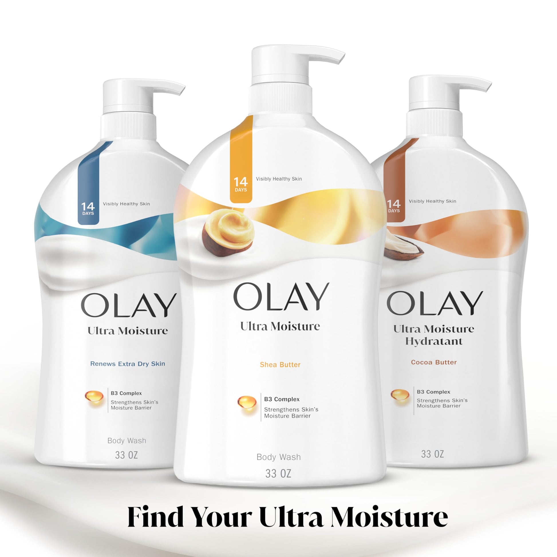 Olay Body Wash for Women, Ultra Moisture, 24hr Moisturizing, Hydrating & Refreshing, B3 Vitamin Complex, Free of Parabens & Phthalates, For All Skin Types, Shea Butter Scent, 33 fl oz