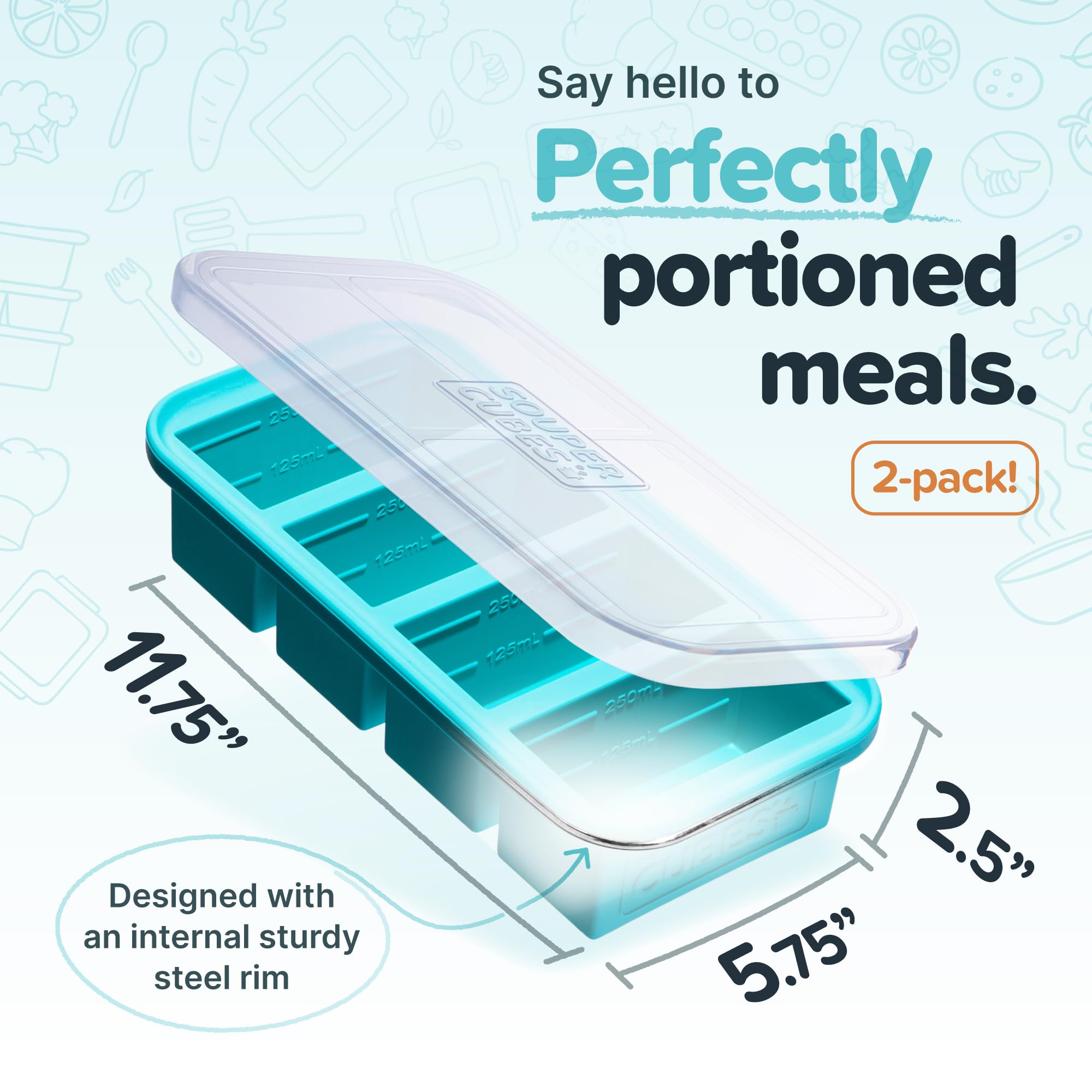 Souper Cubes 1 Cup Silicone Freezer Molds - Soup Cubes Perfect for Freezing Broth, Rice, Leftovers and More - Silicone Freezer Trays with Lids for Meal Prep - Aqua - 2-Pack