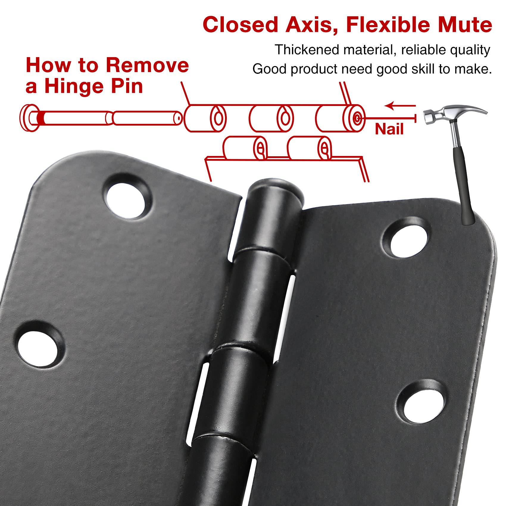 30 Pack Rounded Matte Black Door Hinges 3.5 Inch 5/8" Radius Interior 3 1/2" Flat Iron Bifold Residential Standard Bedroom Indoor for Doors 3 ½"Hardware Control House Home Decor Essentials Accessories