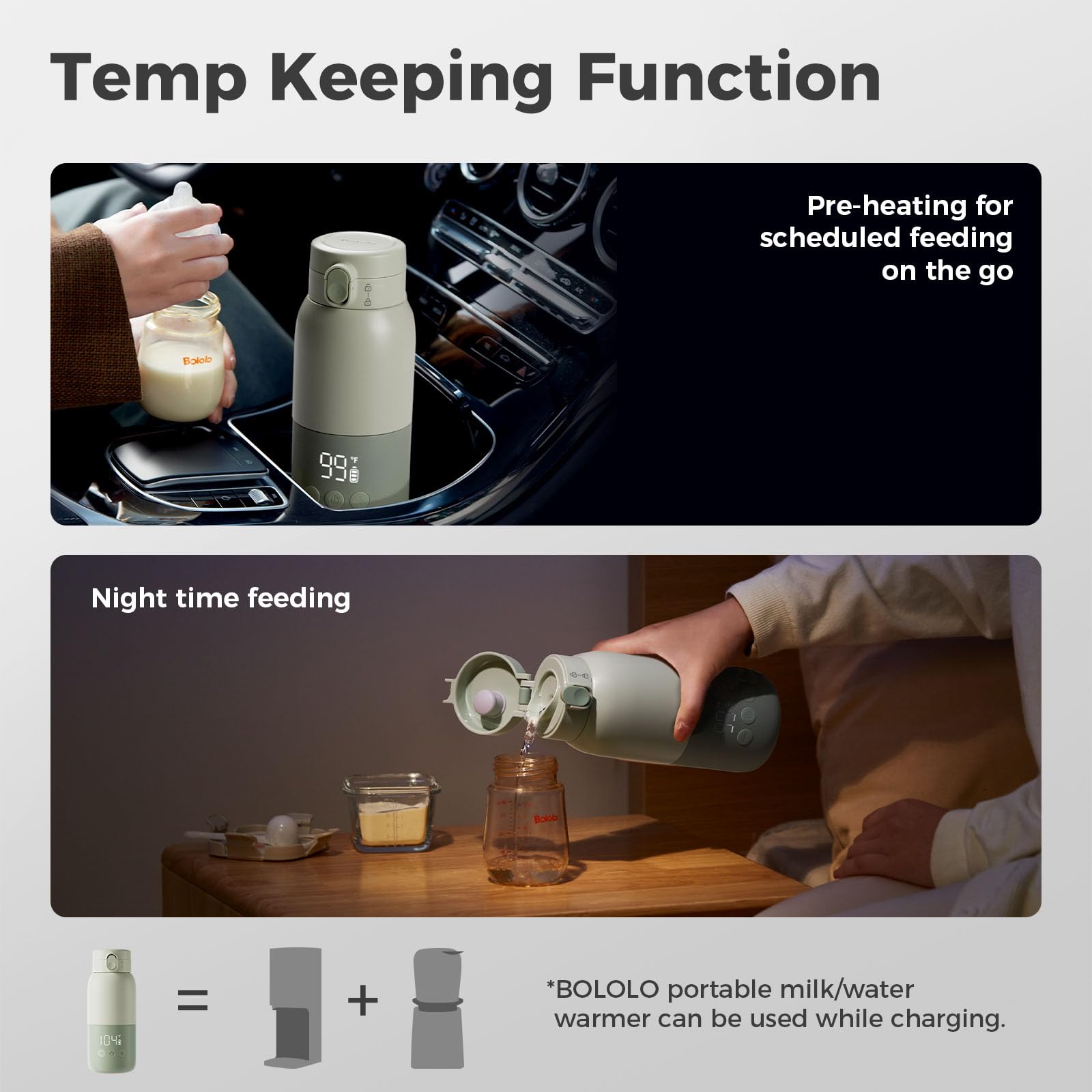 BOLOLO Portable Bottle Warmer for Travel, Super Fast Charging, Instant Breastmilk, Formula, Water, Milk Warmer with 10 Ounces Big Capacity, Baby Flask for Vehicle,car,Airplane Journey