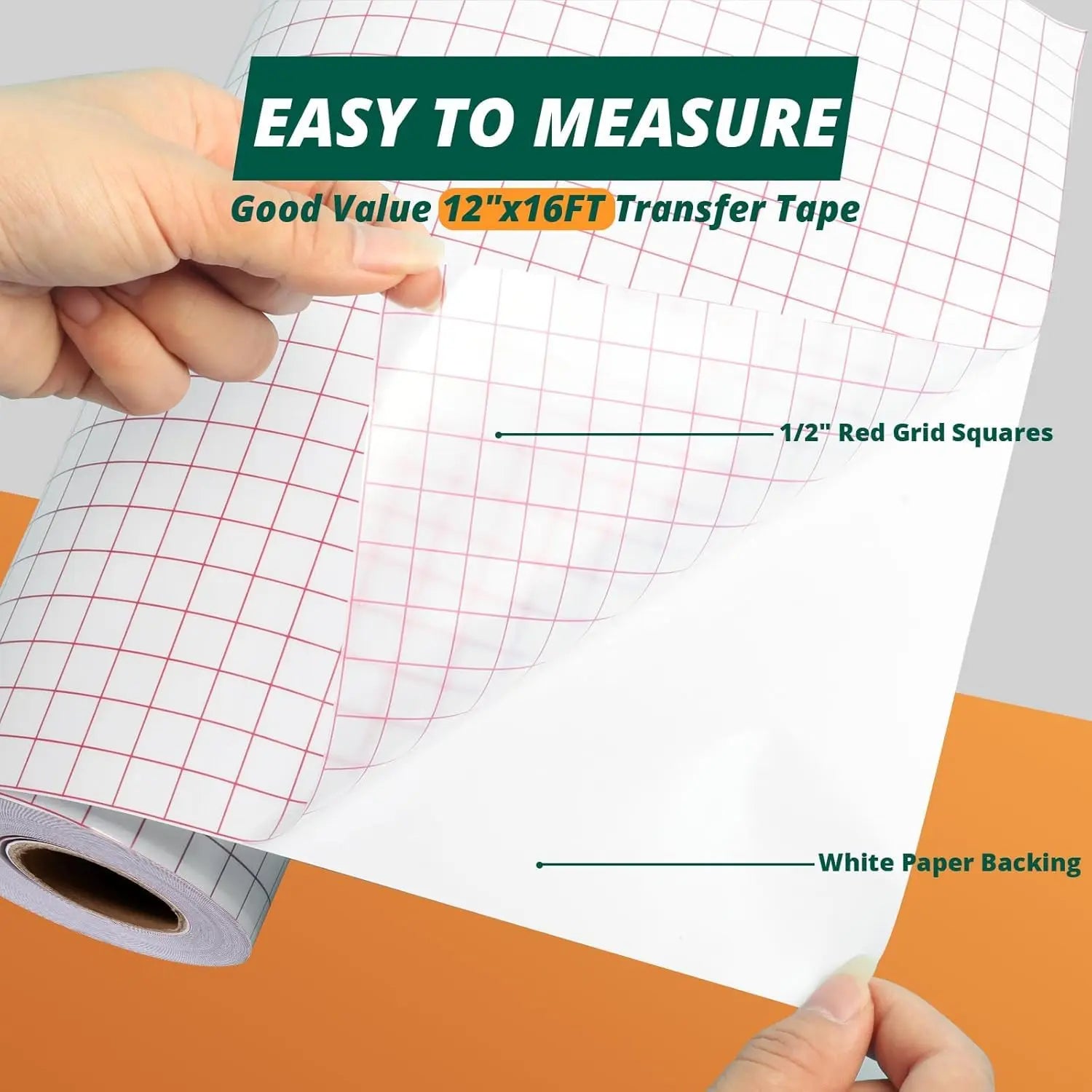 HTVRONT Transfer Tape for Vinyl -12" x 16 FT w/Red Alignment Grid Transfer Paper, Medium Tack Vinyl Transfer Tape for Signs Stickers Decals Walls Doors & Windows