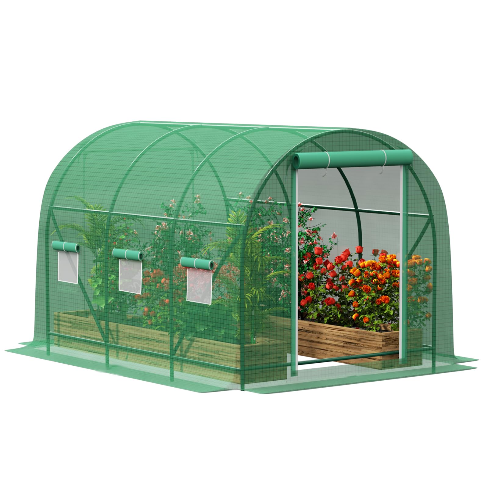 10ÃÂ7ÃÂ7 FT Greenhouses for Outdoors Heavy Duty, Large Walk in Green Houses for Outside with 6 Ventilated Mesh Windows & Roll-up Door & Reinforced Frame