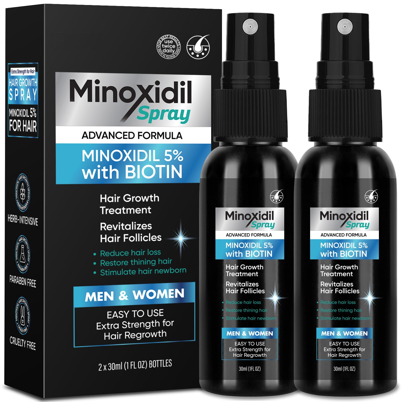 5% Minoxidil Hair Growth Spray Kit for Hair Growth, Minoxidil for Women Hair Growth Kit, Minoxidil 5% Hair Growth Kit, Minoxidil for Men Beard, Minoxidil for Men Hair Growth Kit 30ml x 2PCS.