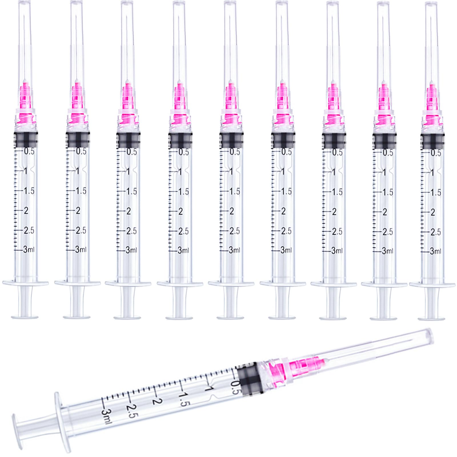 100 Pack 3ml 3cc Plastic Luer Lock Syringe with 18Gauge and Cap, Individually Sealed Wrapped, for Scientific Labs, Measuring Liquid, Refilling or Dispensing