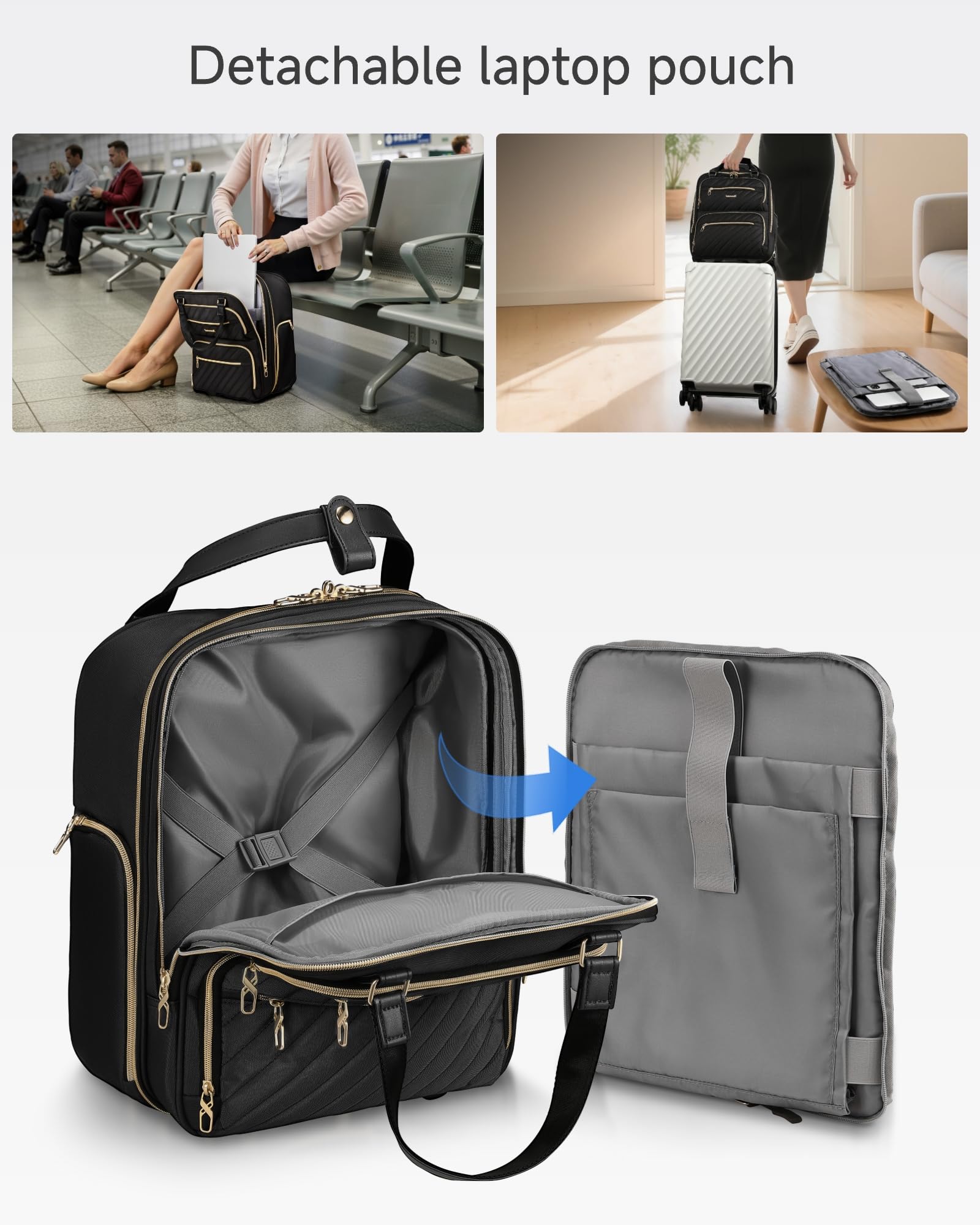 LUGGEX Underseat Carry On Luggage with Wheels, Stylish Lightweight Under Seat Luggage, Soft Sided Personal Item Suitcase for Short Trip (Black, 16 Inch)