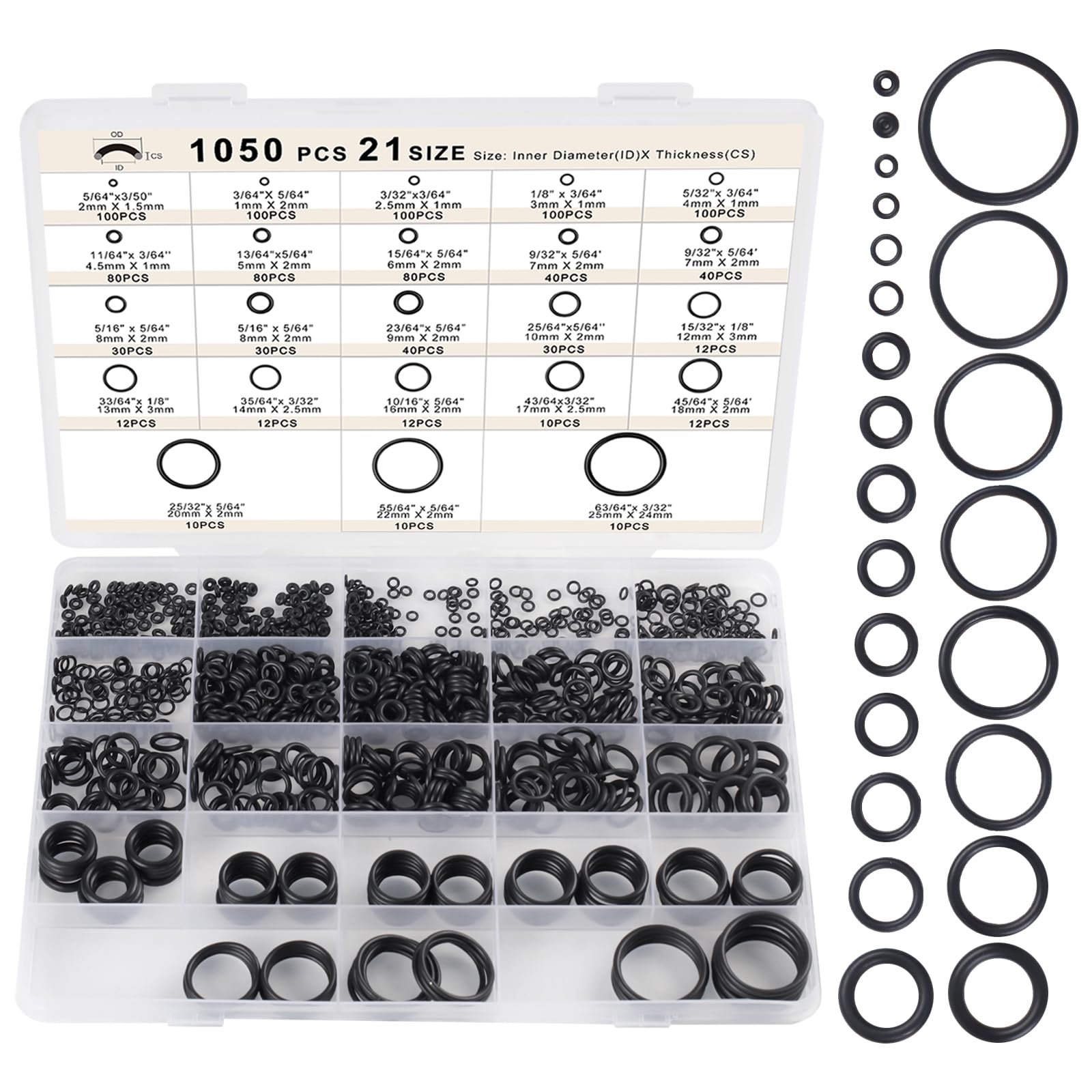 Romeda O Ring Kit 1050 PCS, O Ring Assortment Kit 21 Size, Metric Nitrile Rubber O Rings for Car Auto Vehicle Repair Faucet Plumbing Air or Gas Sealing Connections Resist Oil and Heat
