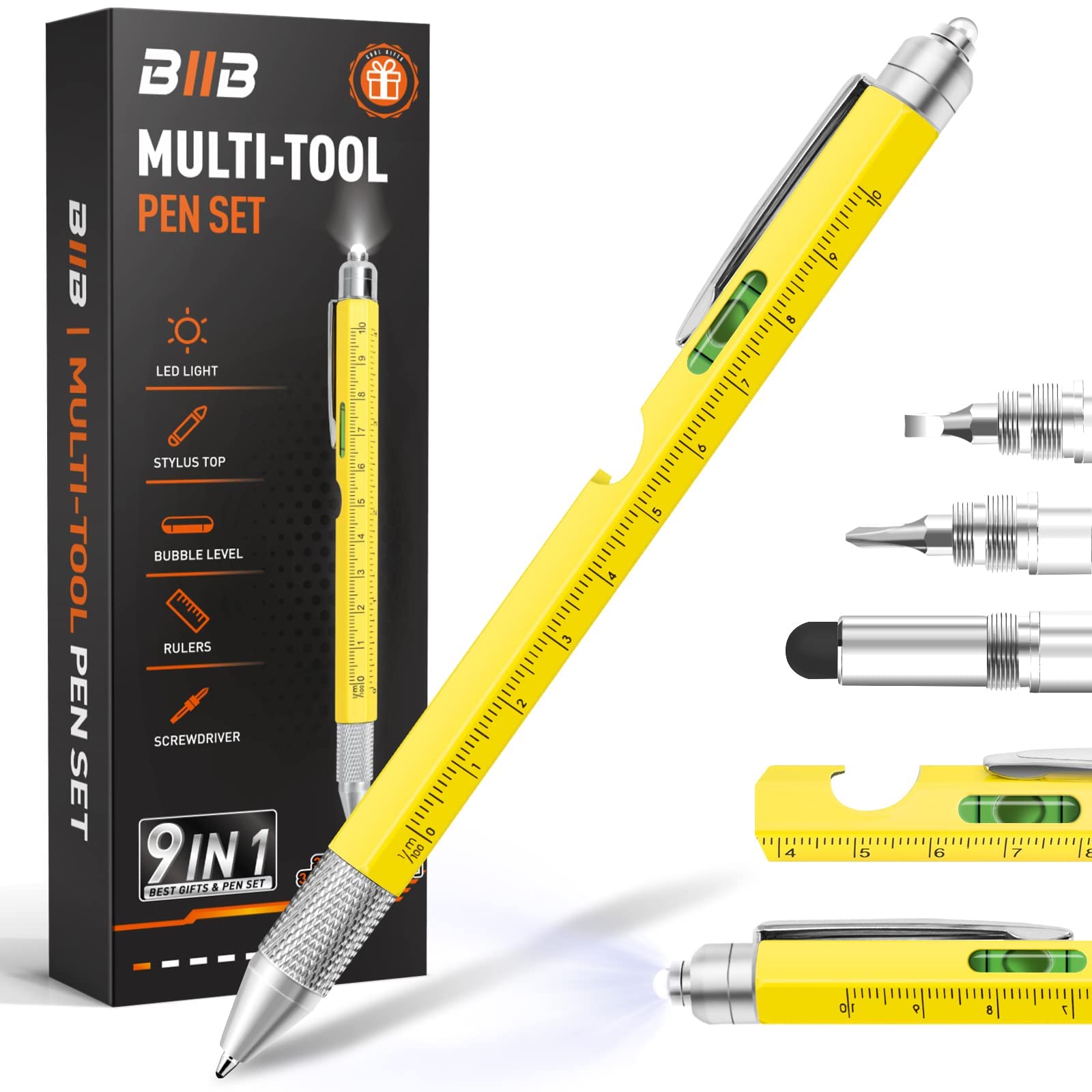 BIIB Gifts for Men, Stocking Stuffers for Adults Men 9 in 1 Multitool Pen, Mens Stocking Stuffers for Him, Mens Gifts for Dad Him Grandpa, White Elephant Gifts for Adults, Dad Gifts Gadgets for Men