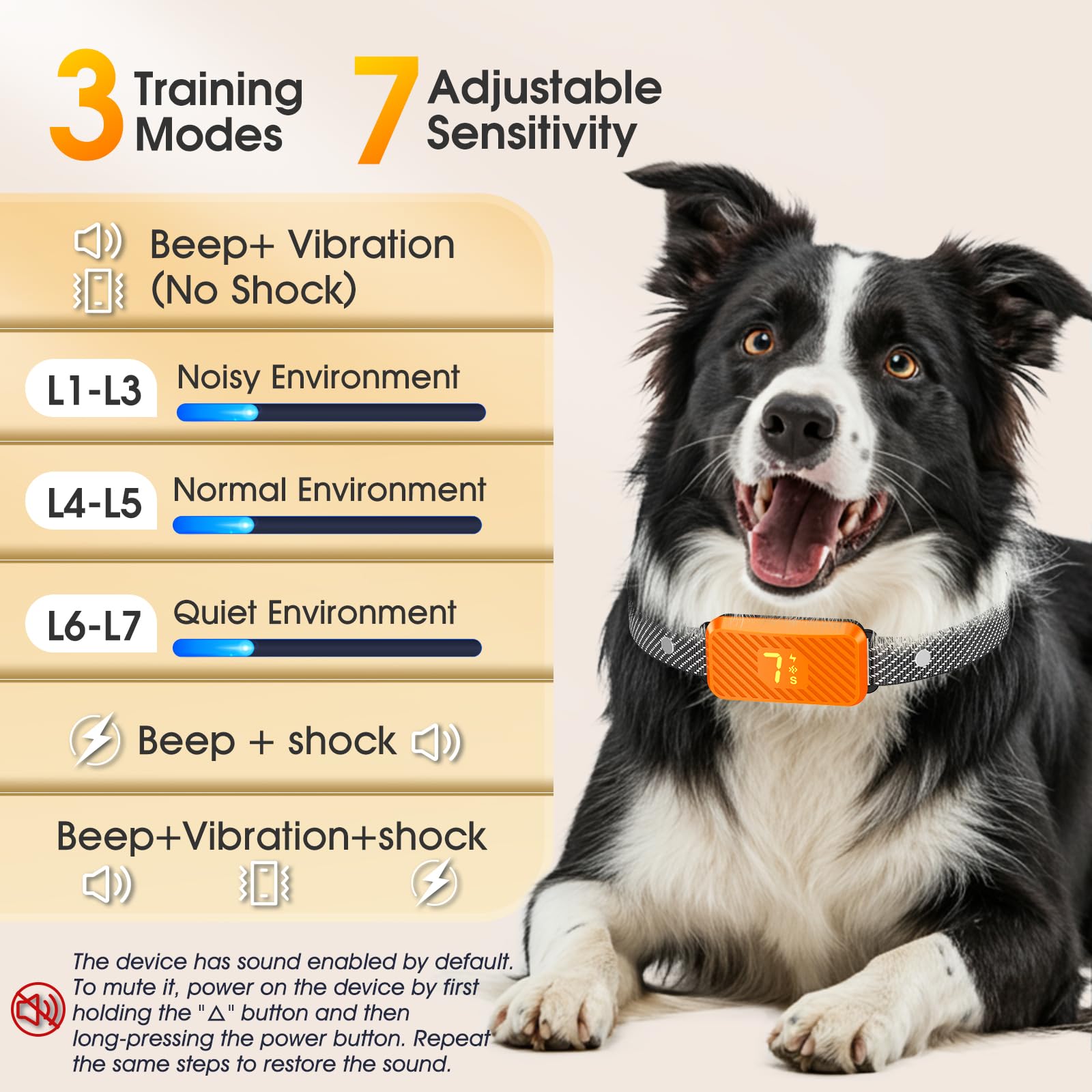 KJKZO Dog Bark Collar for Large Medium Small Dogs, Effective No-Bark Collar, Smart Barking Collar, Rechargeable Bark Collar with 7-Level Sensitivity, 3 Beep & Vibration Modes, Waterproof, Orange