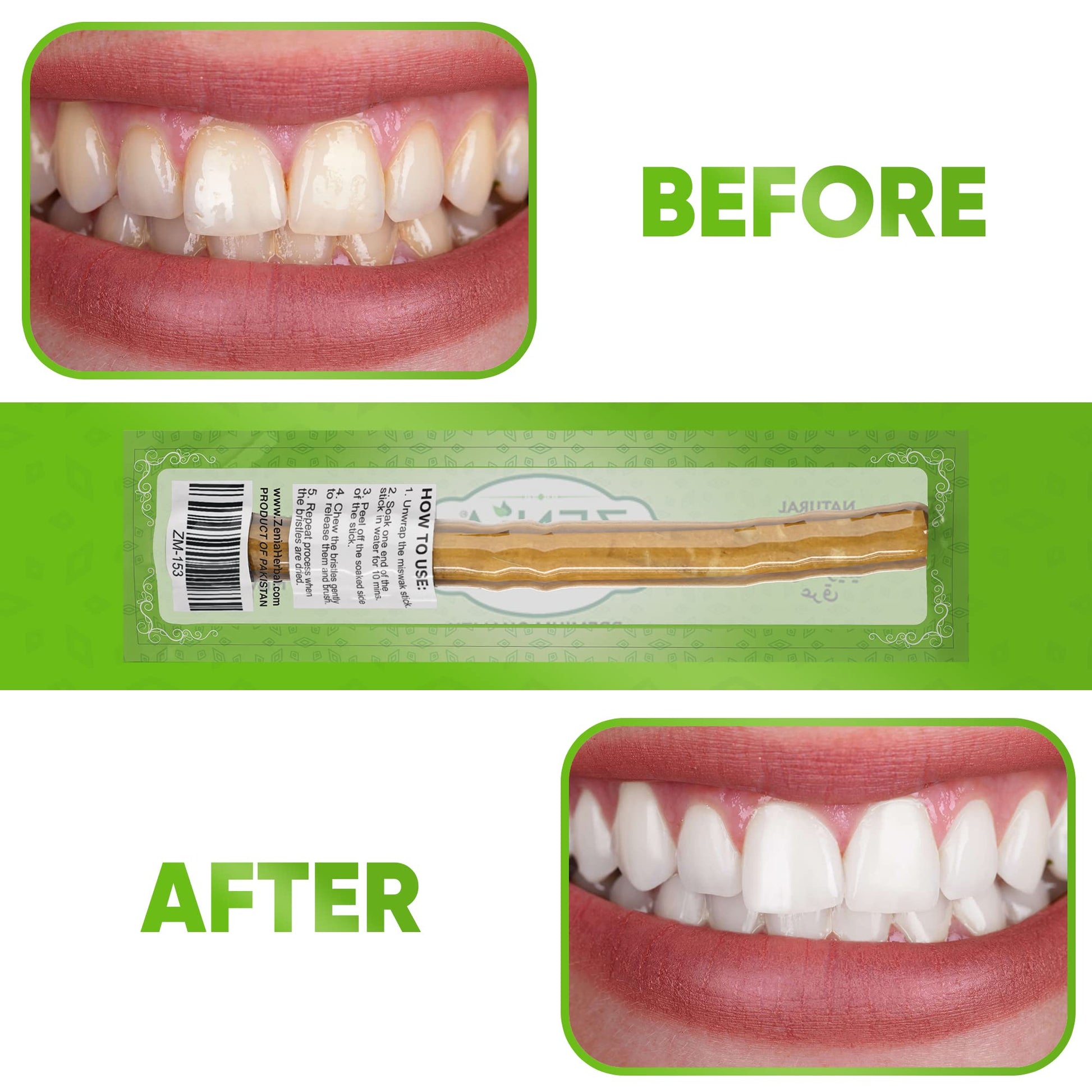 Zenia Sewak Natural Miswak Toothbrush - Vacuum Sealed Natural Flavor Traditional Peelu Toothbrush Stick - for Healthy Gums, Teeth, and Fresher Breath (Pack of 3)