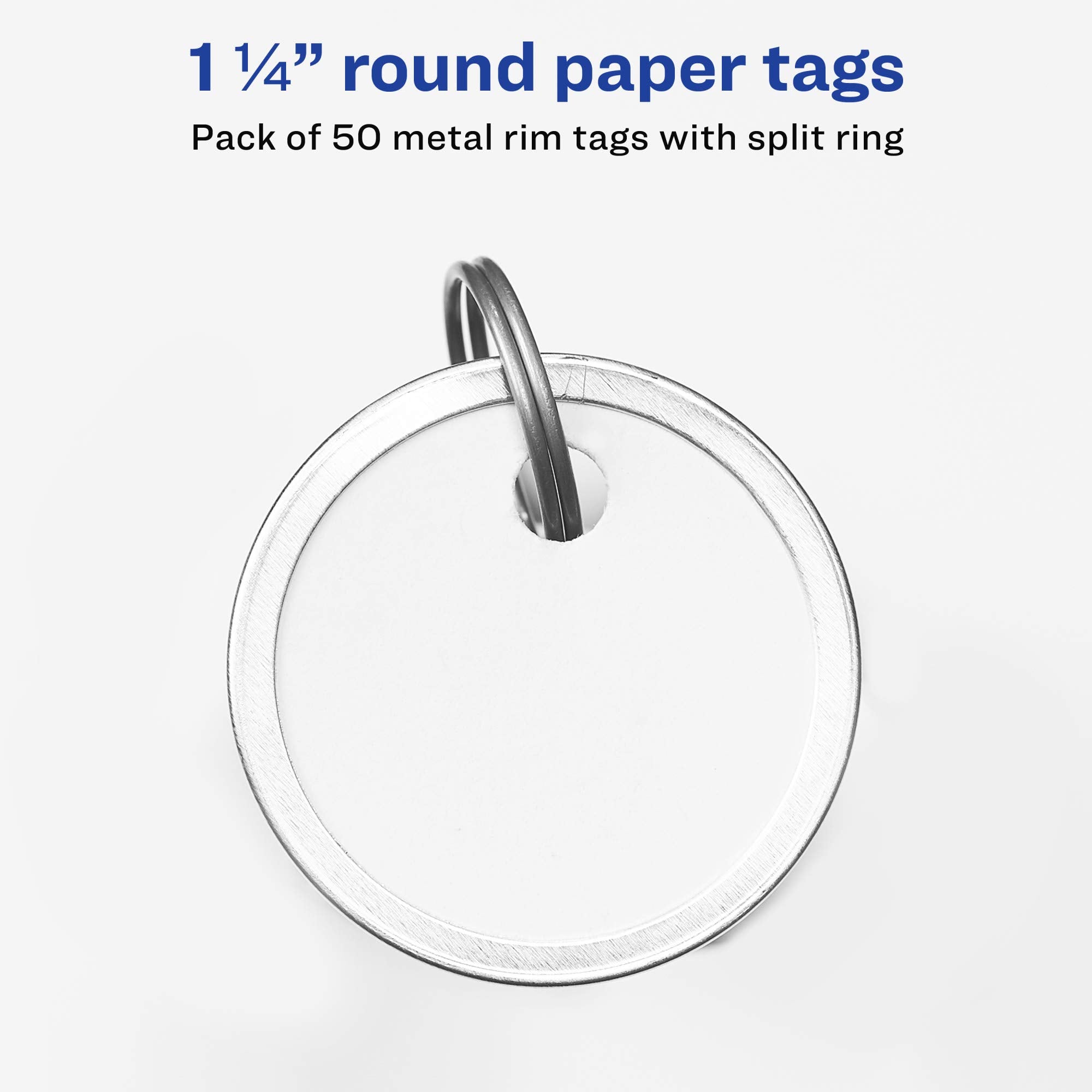 Avery Metal Rim Key Tags, 1.25" Diameter Tag, Metal Split Ring, White, 50 Tags (11025)