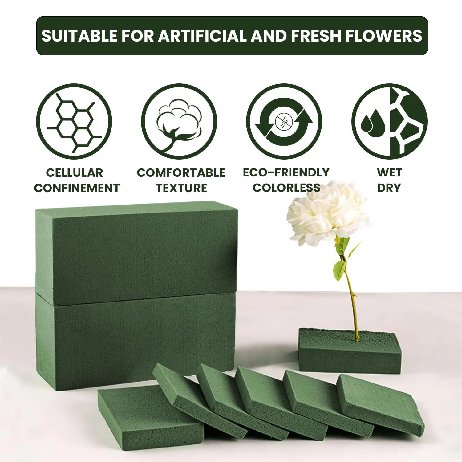 Ortarco 3 Pack Floral Foam Blocks (5.5" x 3.1" x 1.7") Wet and Dry Flower Foam for Flower Arrangements Supplies, Flower Foam Blocks for Fresh or Artificial Flowers in Art, Crafts and DIY Decorations