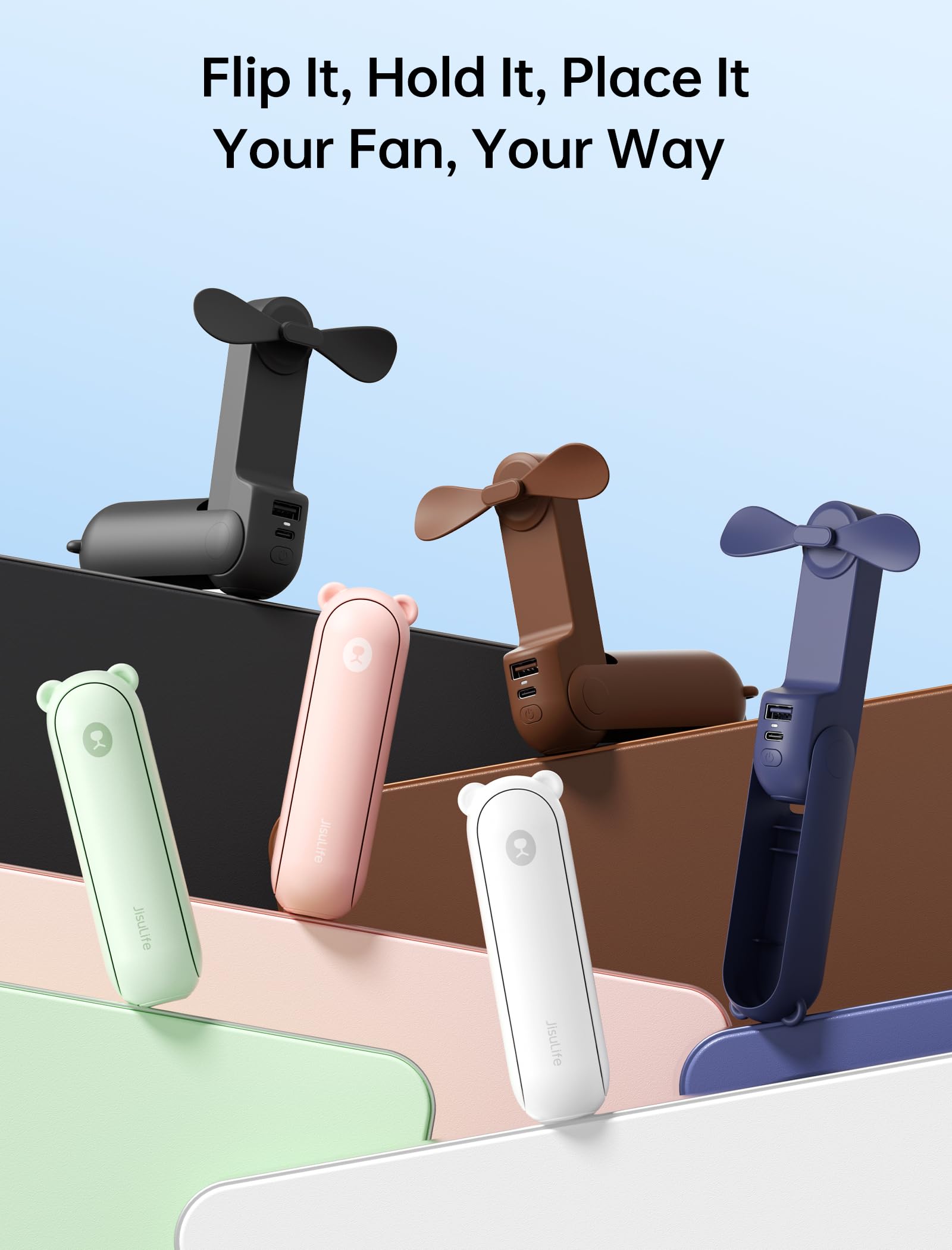 JISULIFE Handheld Mini Fan, 3 IN 1 USB Rechargeable Portable Fan [12-19 Working Hours] with Power Bank, Flashlight, Pocket Design for Travel/Summer/Concerts/Lash, Gifts for Women (Pink)