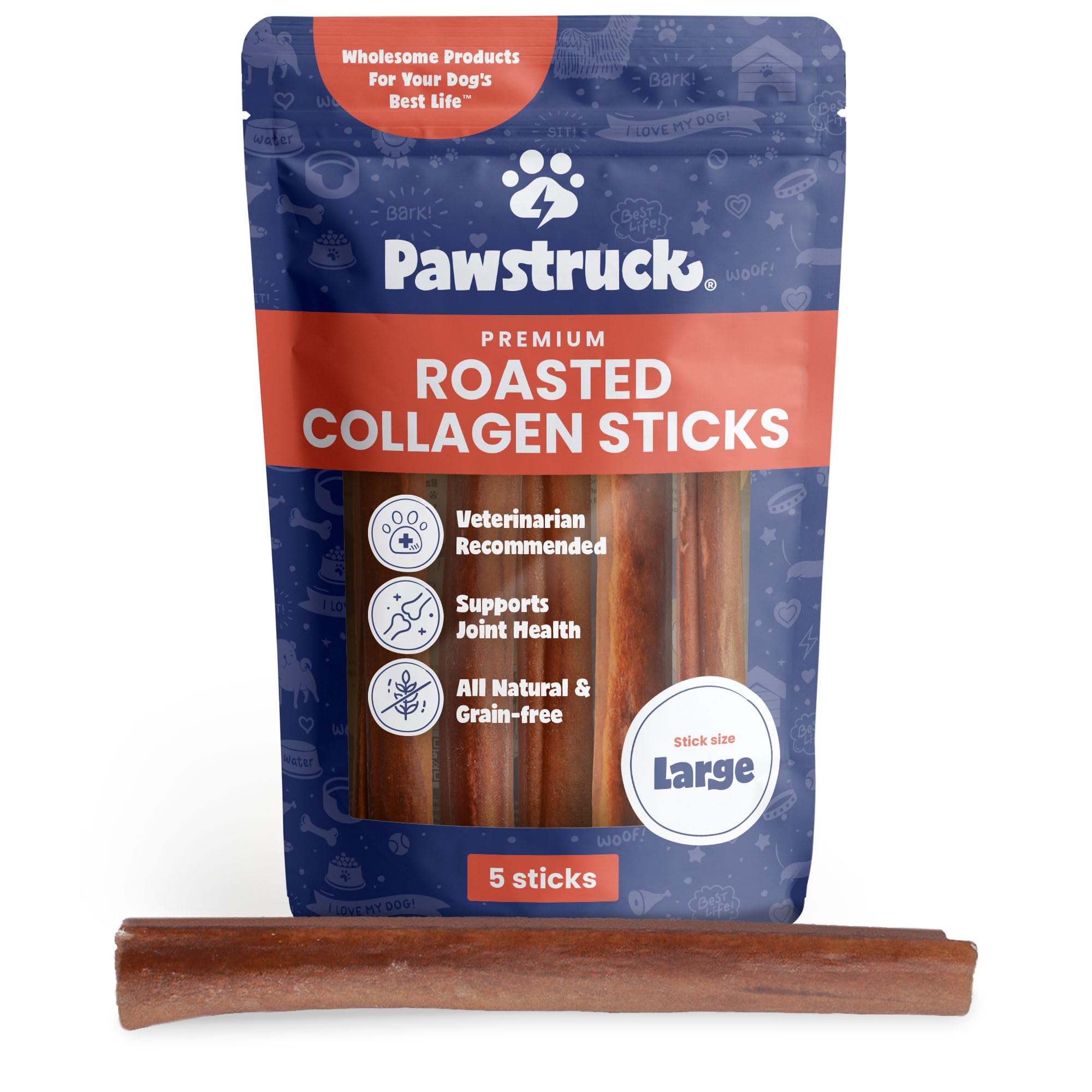 Pawstruck All Natural 5-6" Roasted Collagen Sticks for Dogs - Low Odor & Long Lasting Alternative to Bully Sticks and Rawhide Chews - Single Ingredient & Vet Approved - 10 Pack - Packaging May Vary