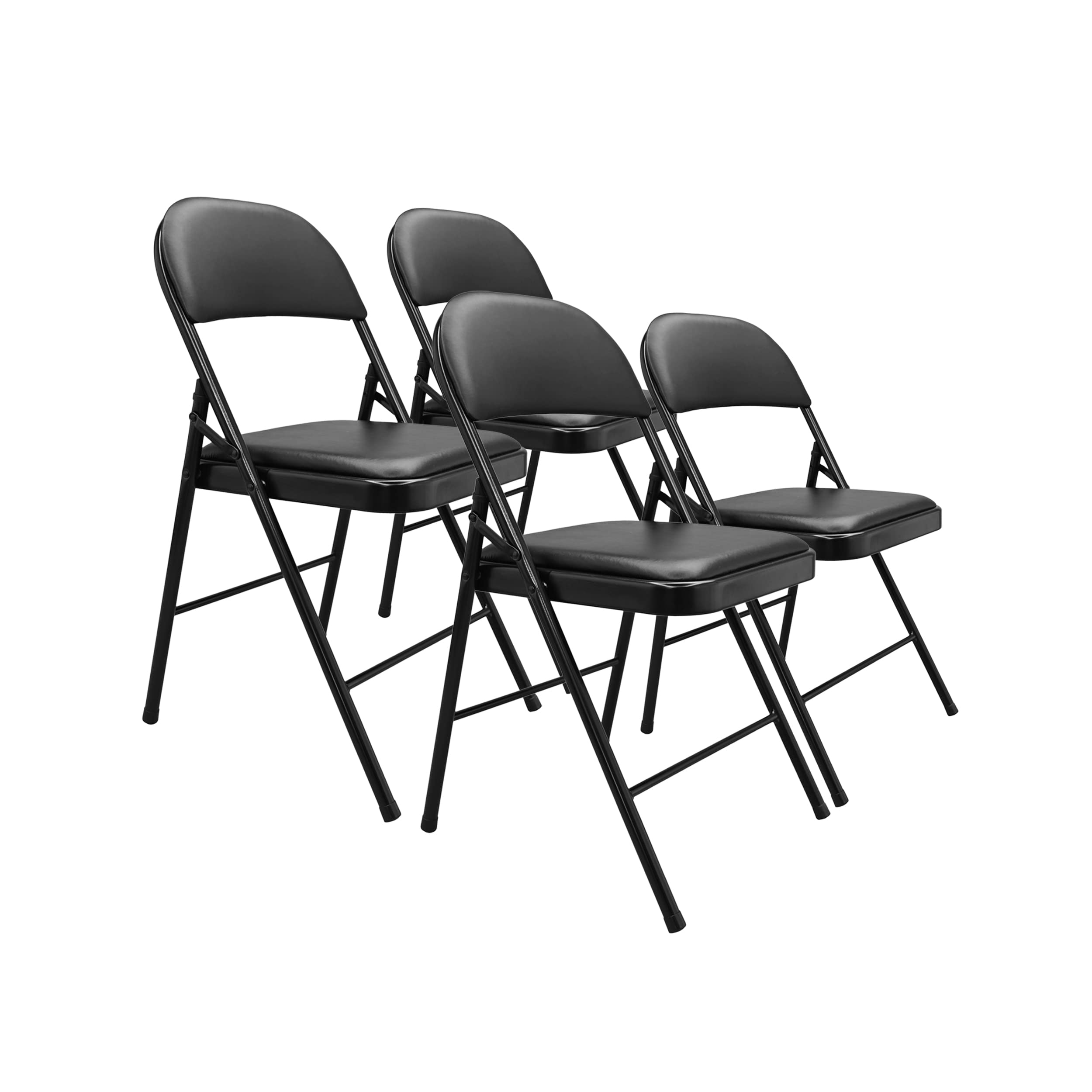 Amazon Basics Bequeme, vinylgepolsterte Klappstühle aus Metall, Stahl, Schwarz, 4er-Pack