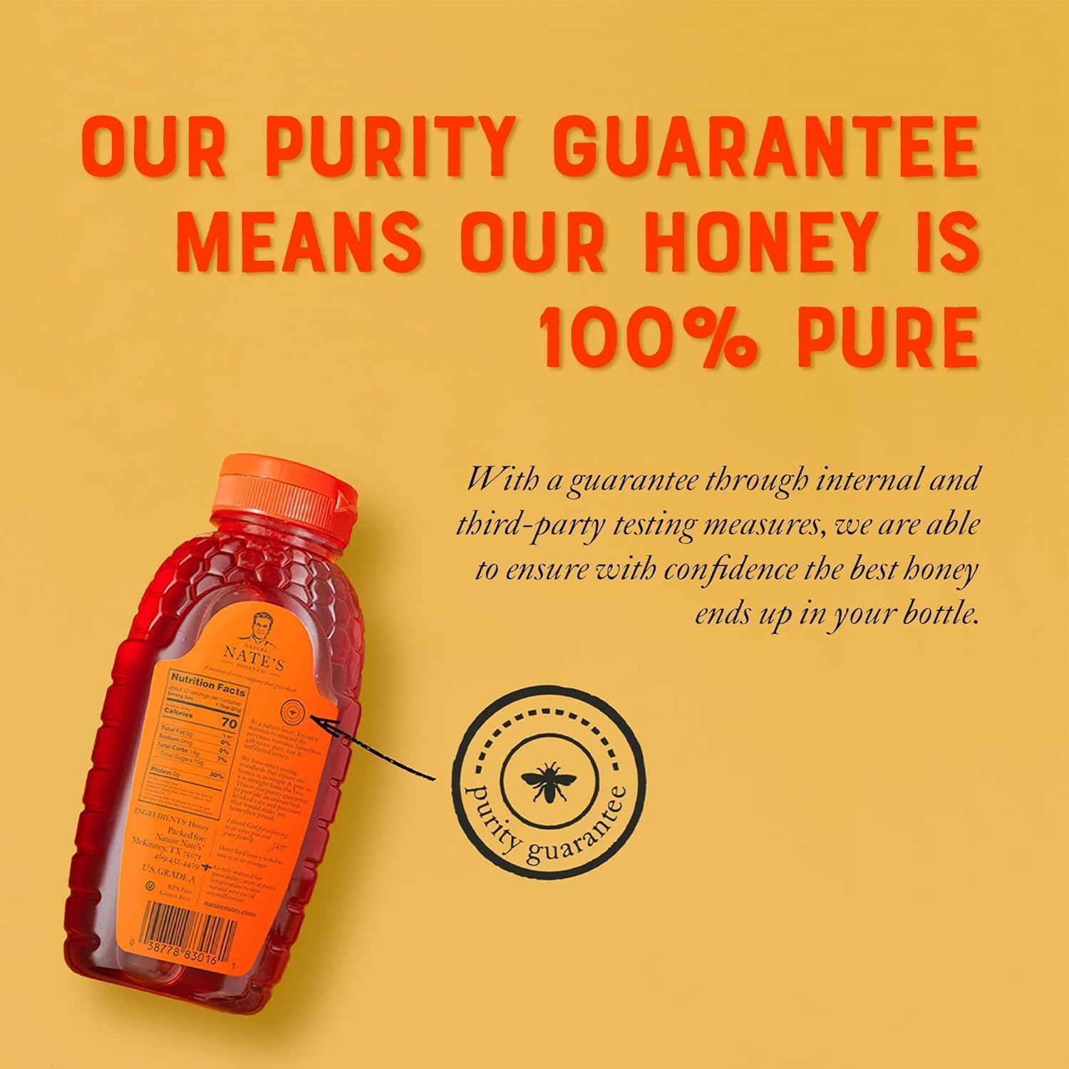 Nate's 100% Pure, Raw & Unfiltered Honey - Award-Winning Taste, 32oz. Squeeze Bottle