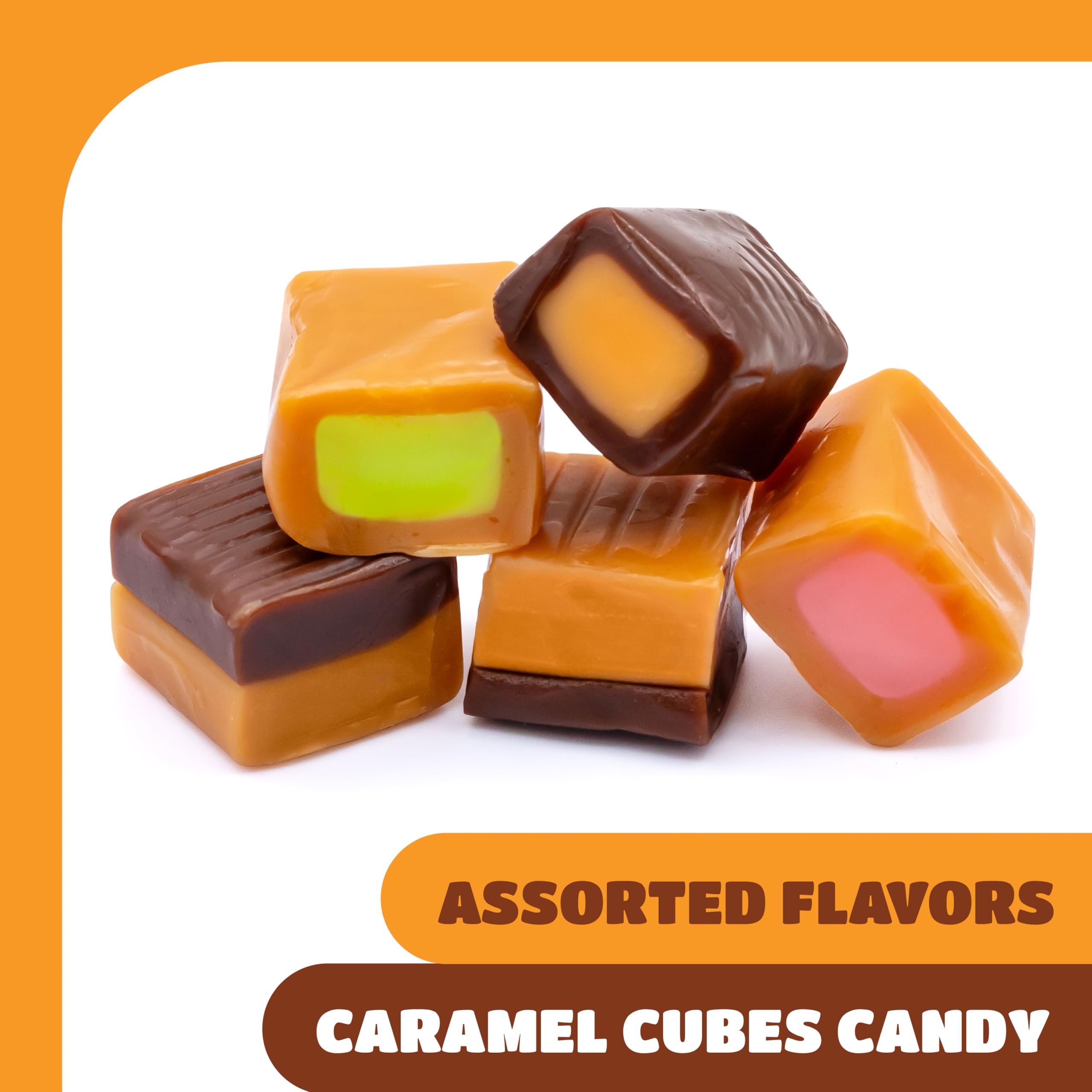 Caramel Cubes Candy Mix - 2 Pound Bulk Pack (About 150 Count) - Filled Creamy Caramels Individually Wrapped - Vanilla, Chocolate, Apple, Strawberry - Assorted Chews