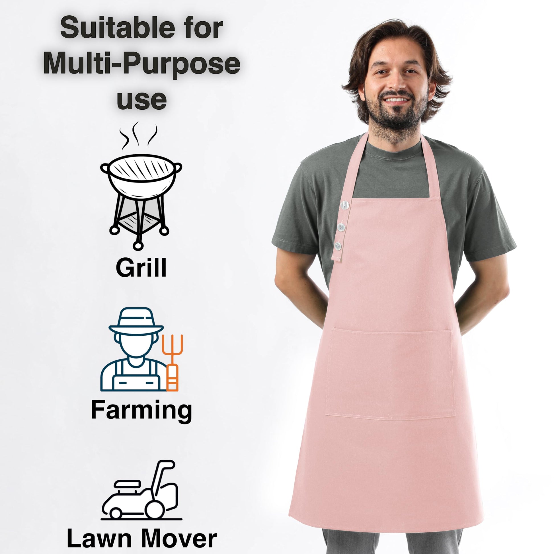 TOSHE Kitchen Apron Waterdrop Resistant Cotton Apron with adjustable Aprons for Women with Pockets 10 Color option Cooking Powder Pink Apron (Powder Pink)