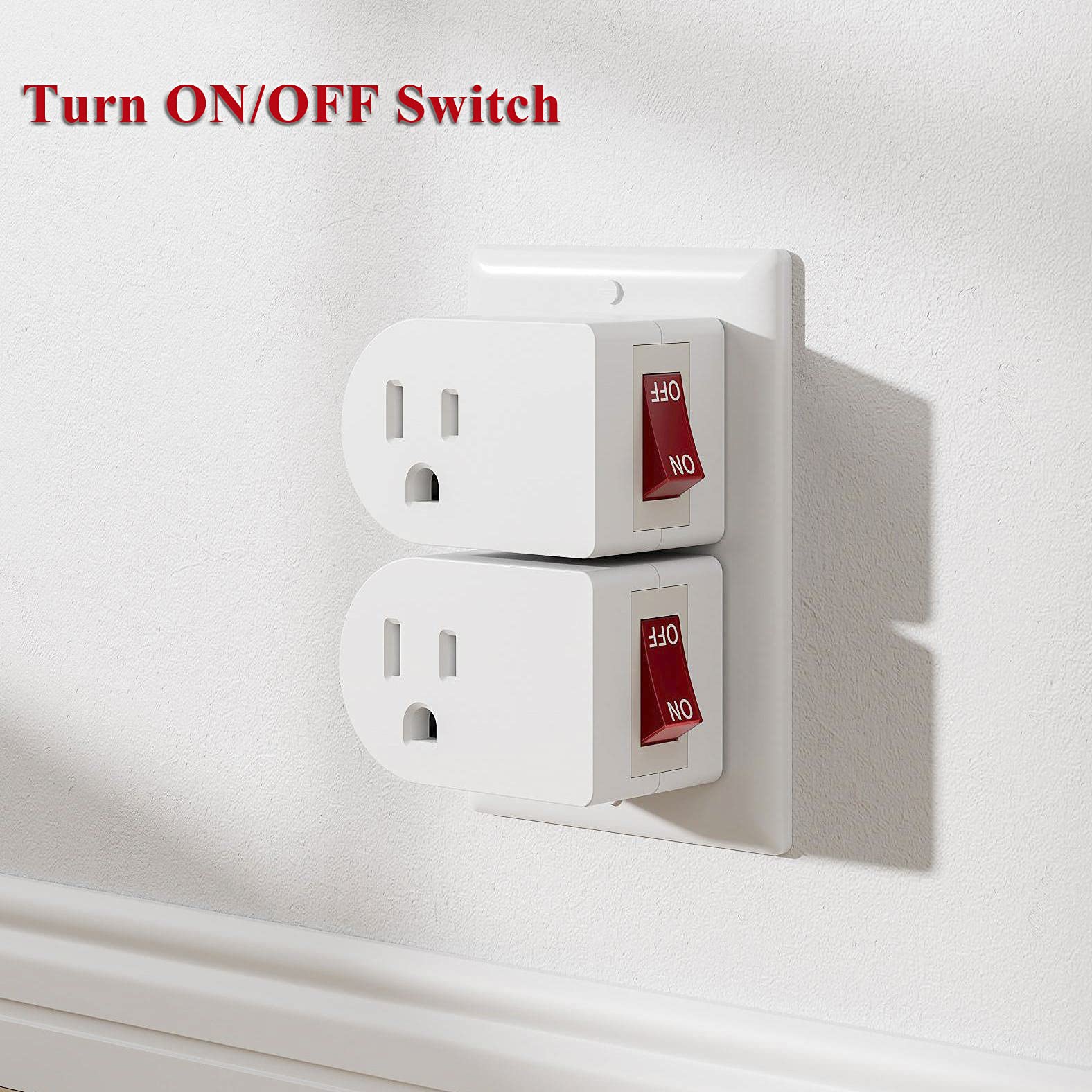 oviitech 3 Pack Grounded Outlet Wall Tap Adapter with On/Off Power Switch，Single Outlet with Switch in White