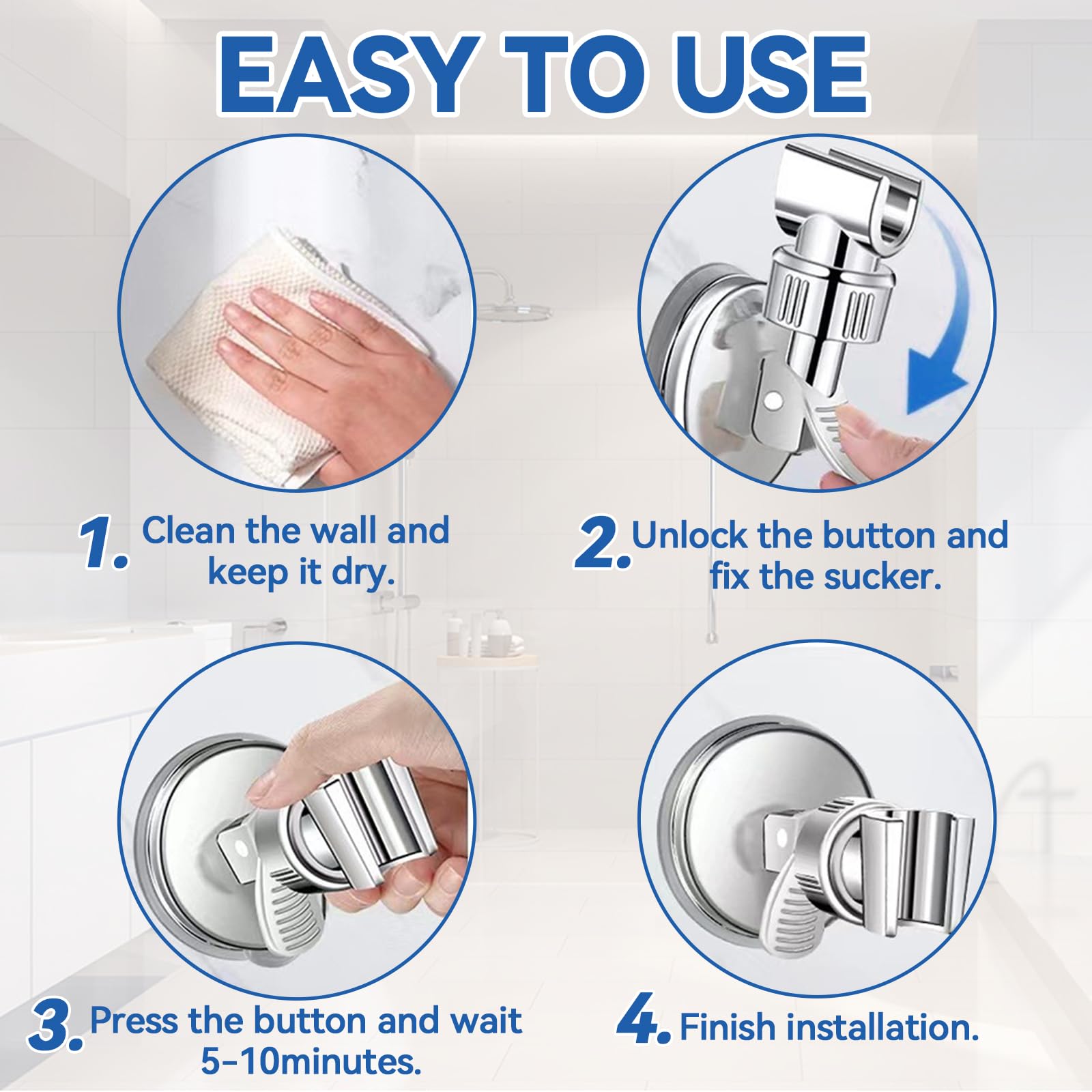 PROZADAHAO Adjustable Shower Head Holder, Bathroom Suction Cup Handheld Shower Head Bracket, Removable Wall Mounted Suction Bracket (Silver-1)
