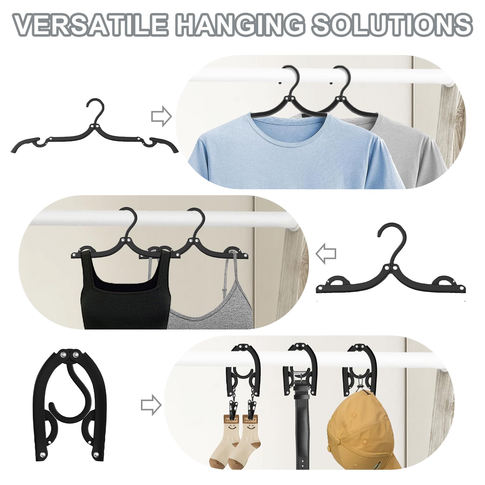 12 PCS Travel Hangers Cruise Ship Essentials Portable Folding Clothes Hangers Travel Accessories Foldable Clothes Drying Rack (Black)