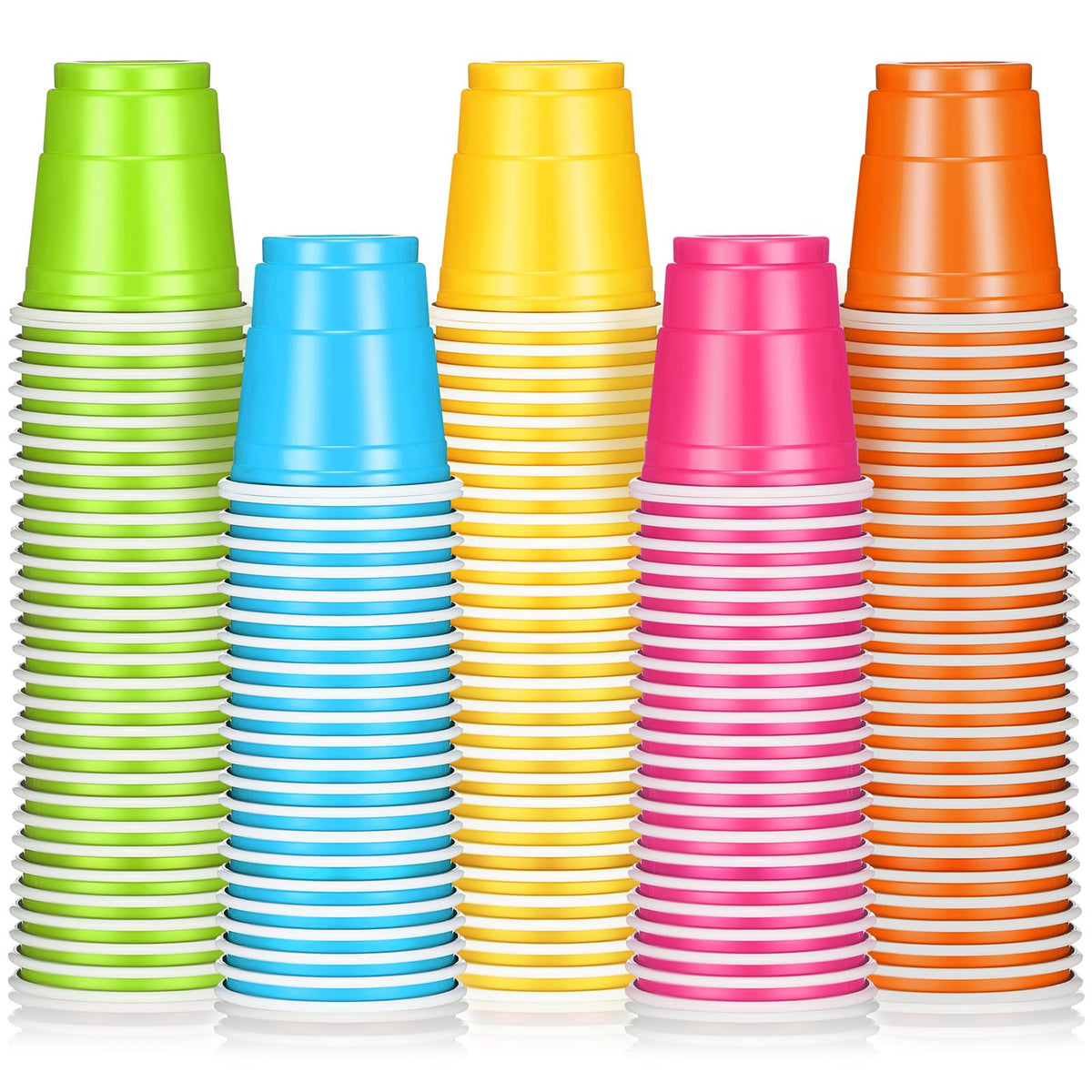 Roshtia 100 Pack 2 oz Plastic Shot Cups, Mini Disposable Shot Glasses 2 oz Party Cups for Wedding Halloween Thanksgiving Party, Beer Taste Serving, Snacks(Multi Colors)