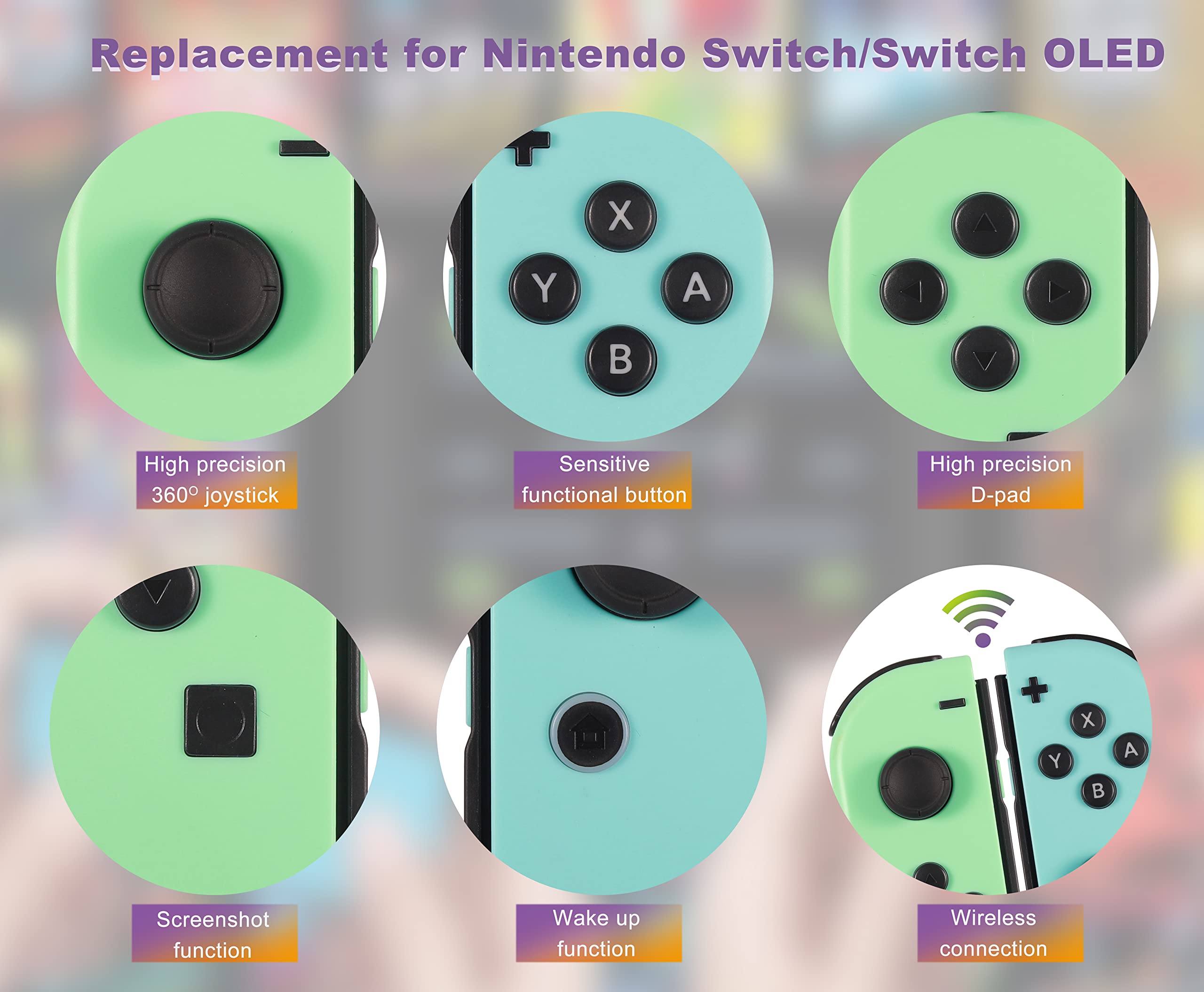 Strhsek Replacement for Switch Controller, Controllers Compatible with Switch/Lite/OLED, Support Motion Control/Dual Vibration/Wake-up