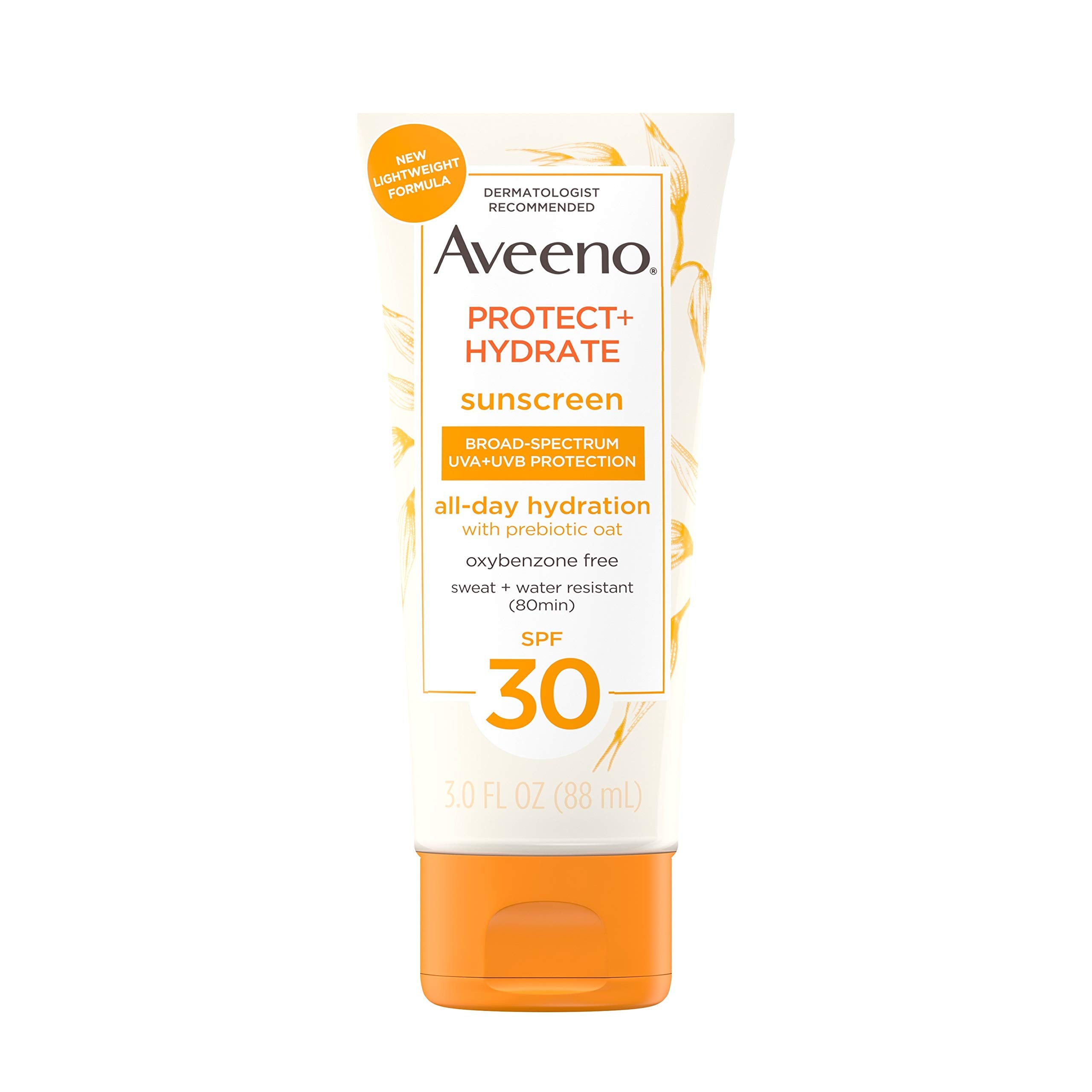 Aveeno Protect + Hydrate Sunscreen Moisturizing Body Lotion with Broad Spectrum SPF 60 and Prebiotic Oat, Weightless, Paraben, Oxybenzone, and Oil Free Sunscreen, 12 FL OZ