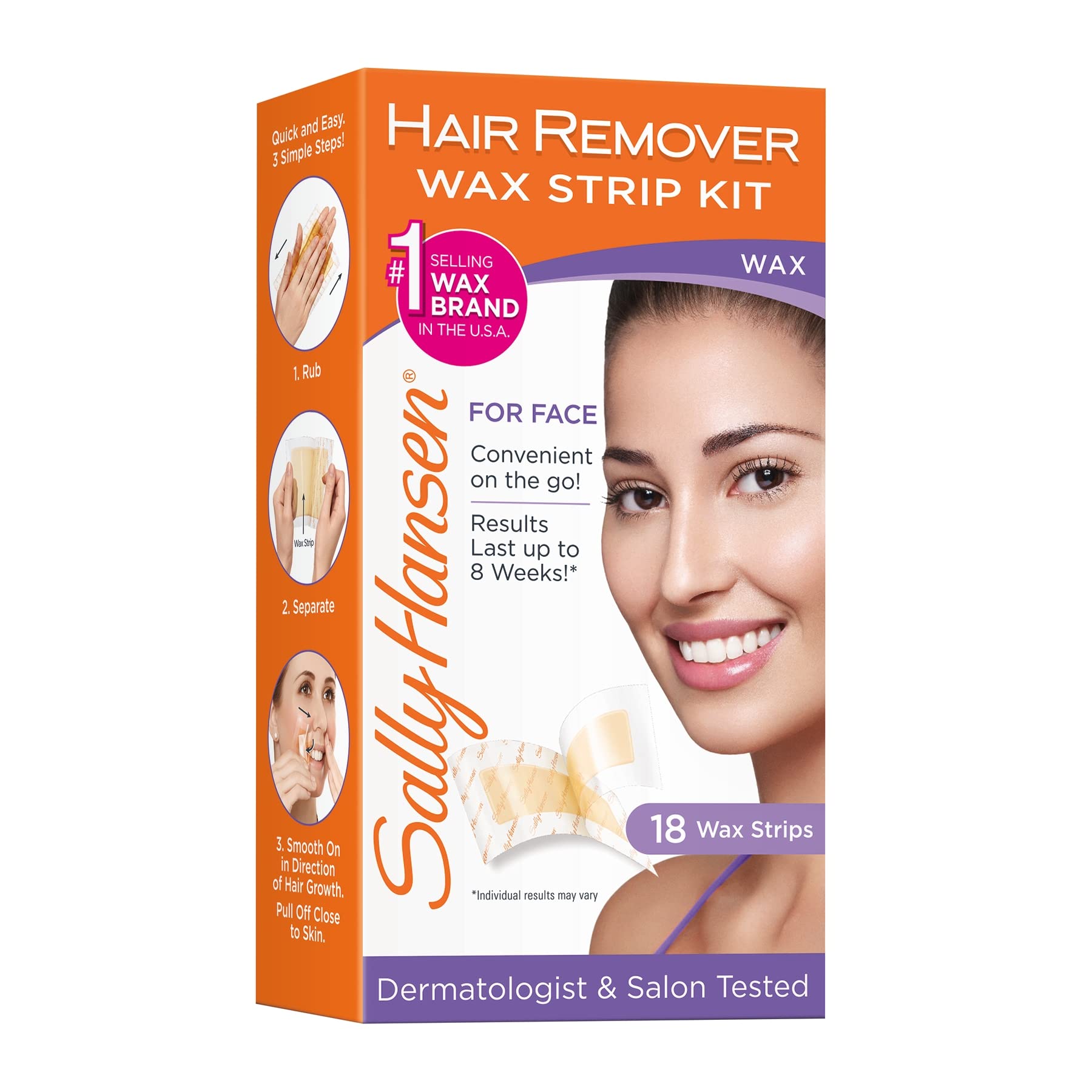 Sally Hansen Hair Remover Wax Strip kit for Face, 18 Wax Strips