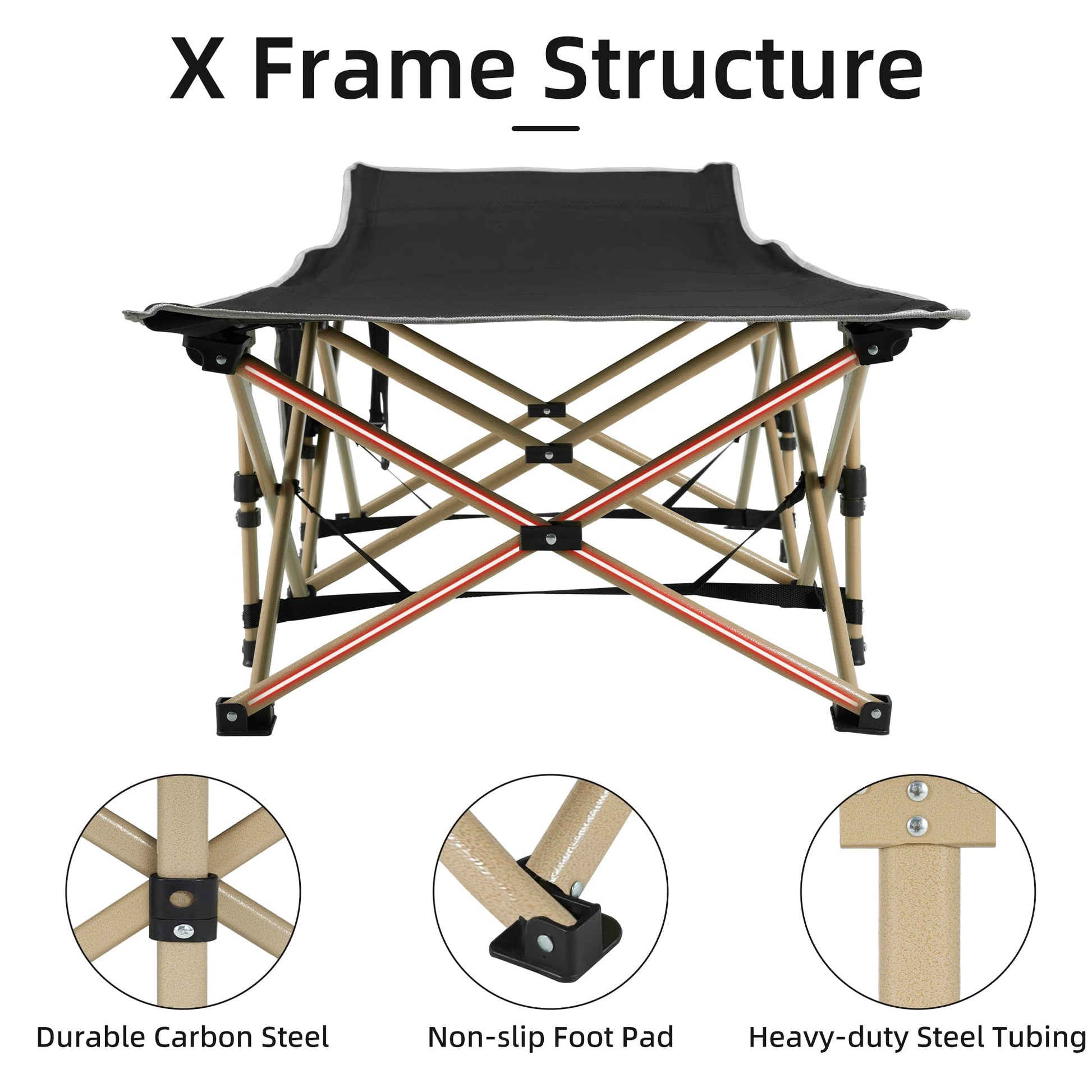 Fragess Portable Camping Cot, 600LBS Max Load, Extra Wide with Thick Mattress, Folding Cot for Outdoor Camping/Office, Home Nap (Grey)