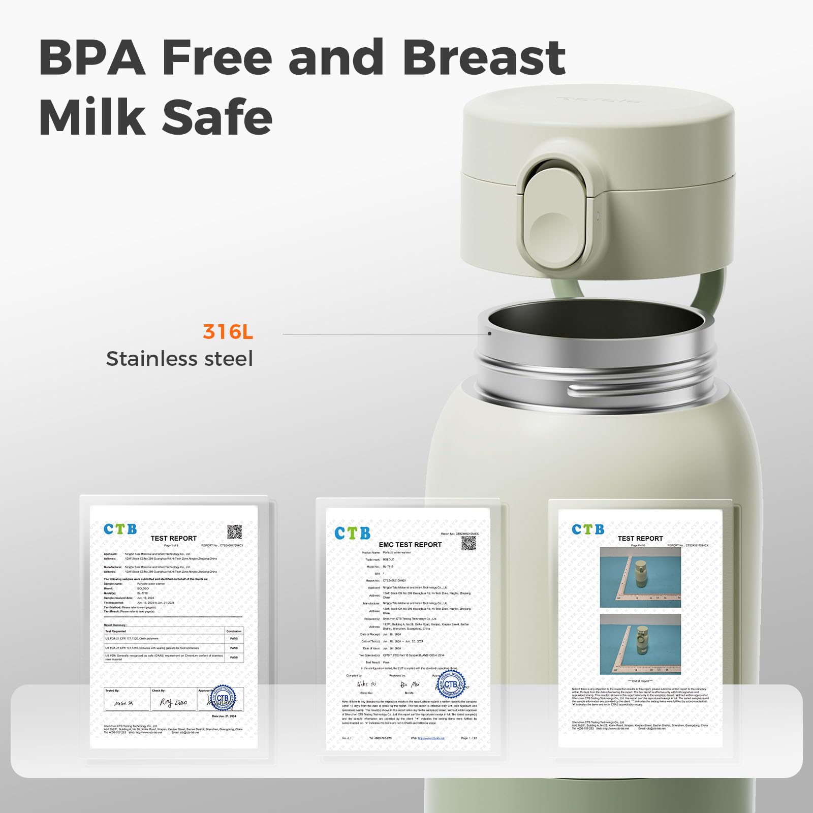 BOLOLO Portable Bottle Warmer for Travel, Super Fast Charging, Instant Breastmilk, Formula, Water, Milk Warmer with 10 Ounces Big Capacity, Baby Flask for Vehicle,car,Airplane Journey