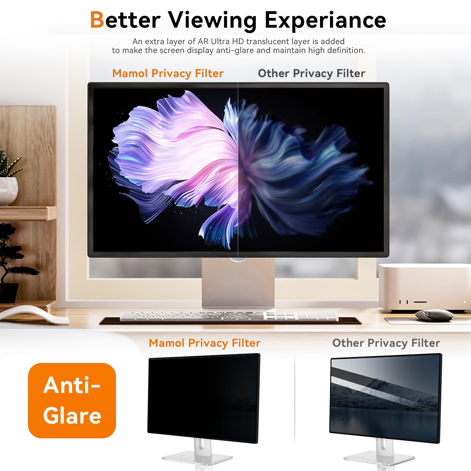 [2 Pack] 24 Inch Computer Privacy Screen for 16:9 Aspect Ratio Widescreen Monitor, Eye Protection Anti Glare Blue Light Computer Monitor Privacy Filter, Removable Anti-Scratch 24in Protector Film