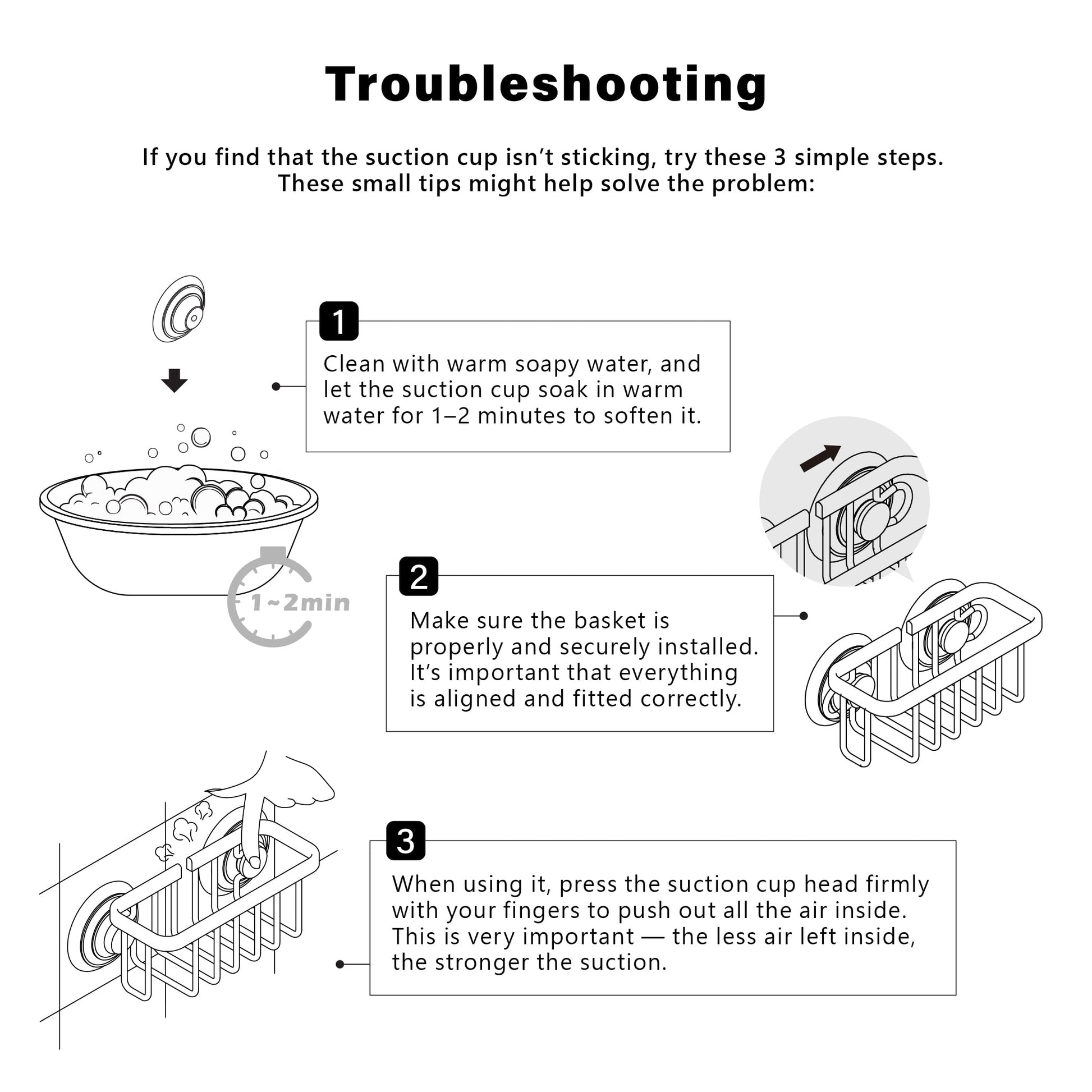 SunnyPoint NeverRust Kitchen & Bathroom Sink Caddy for Sponges, Scrubbers, Soap, 6" x 2.5" x 2.75", with Adhesive Mount - Additional Suction Cup Included –Aluminum (Black)