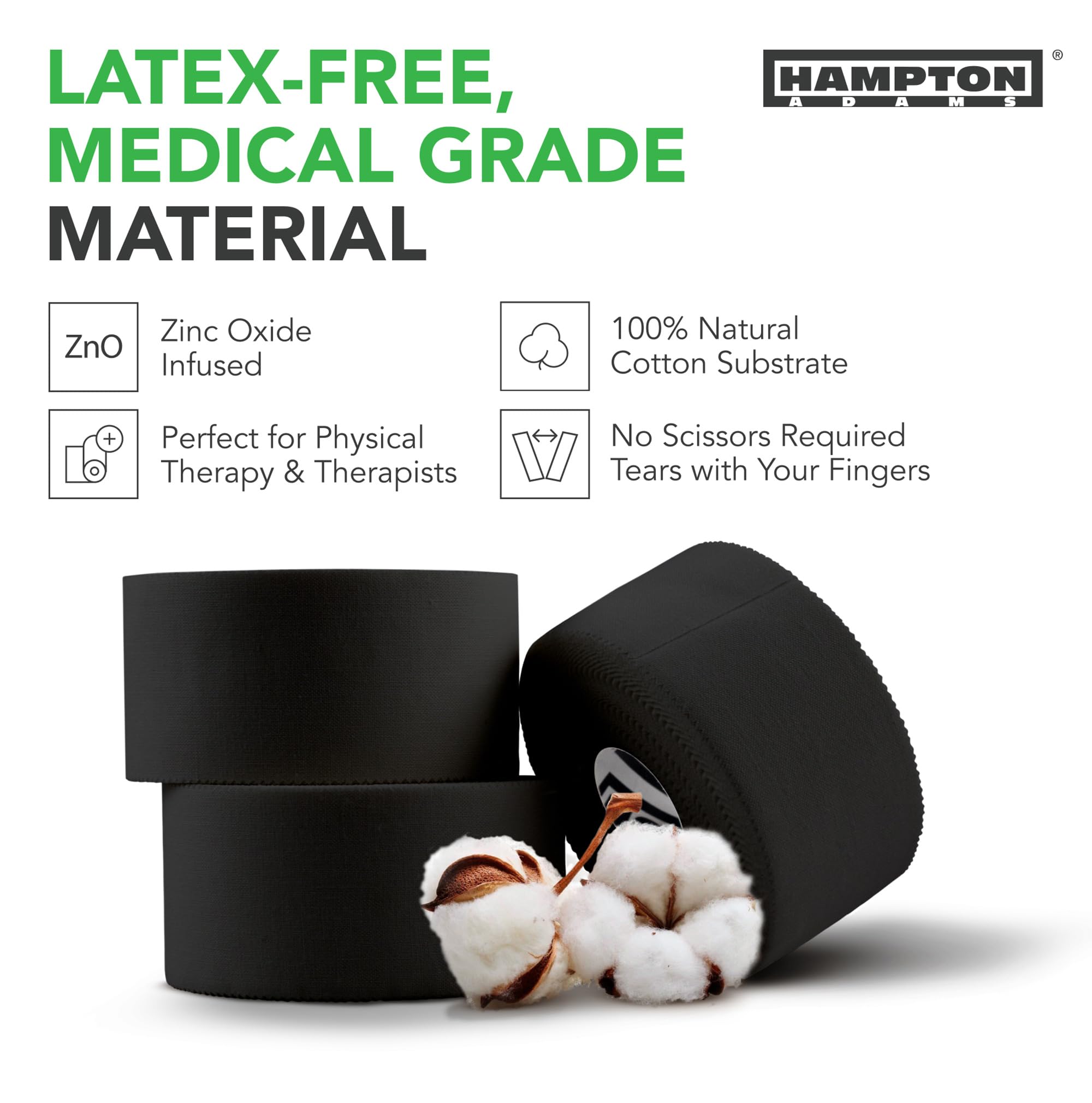 Hampton Adams | As Seen on Shark Tank | Orignial Athletic Sports Tape (3-Pack) | 45ft Rolls | Very Strong Easy Tear NO Sticky Residue | Best Tape for Athlete & Trainers | Fingers Ankles Wrist (Black)