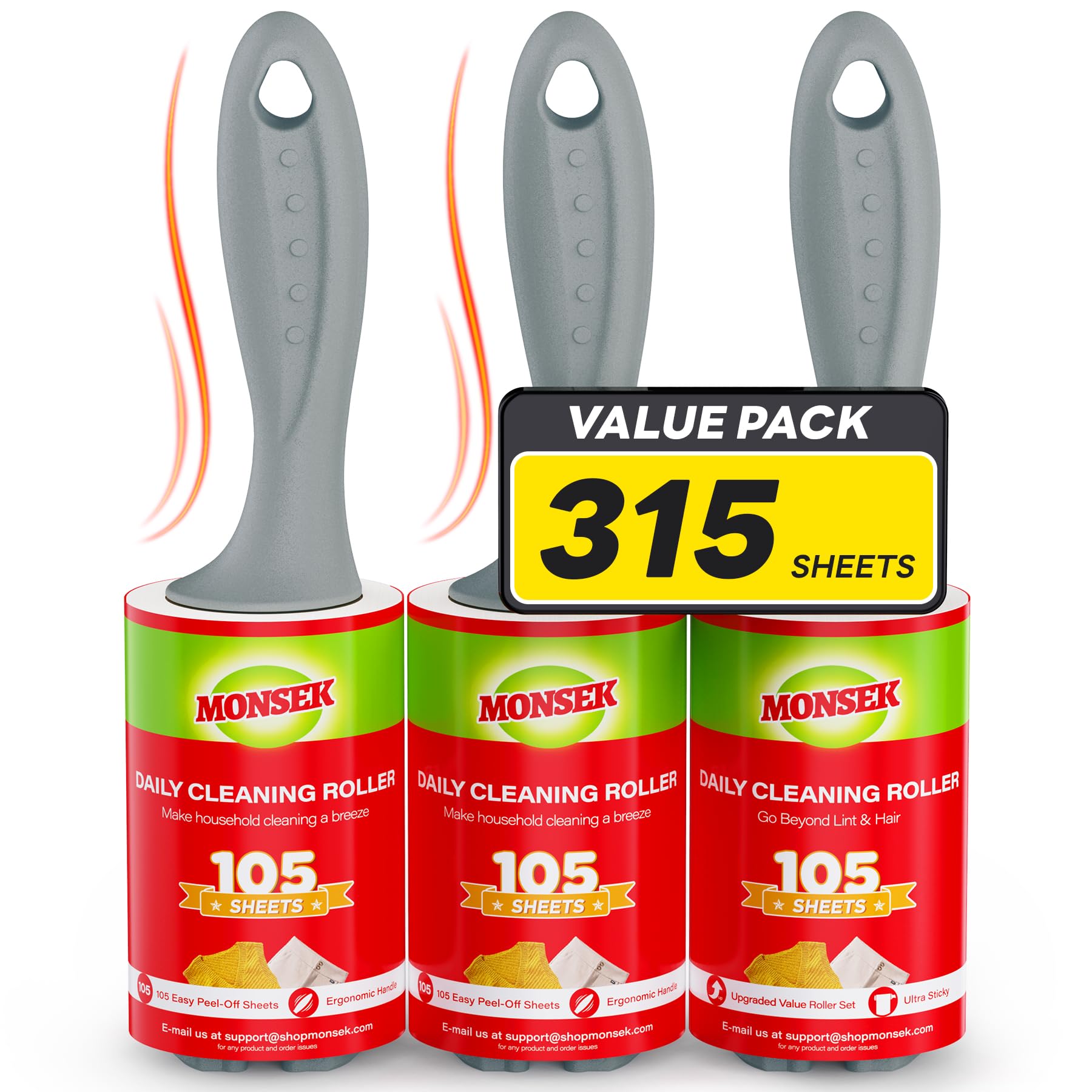 MONSEK Lint Rollers 525 Sheets Mega Value Set, 4X Extra Sticky Lint Roller for Pet Hair, Pet Hair Remover with 2 Upgraded Handle 5 Rollers, Portable Lint Remover for Clothes, Furniture, Dog & Cat Hair