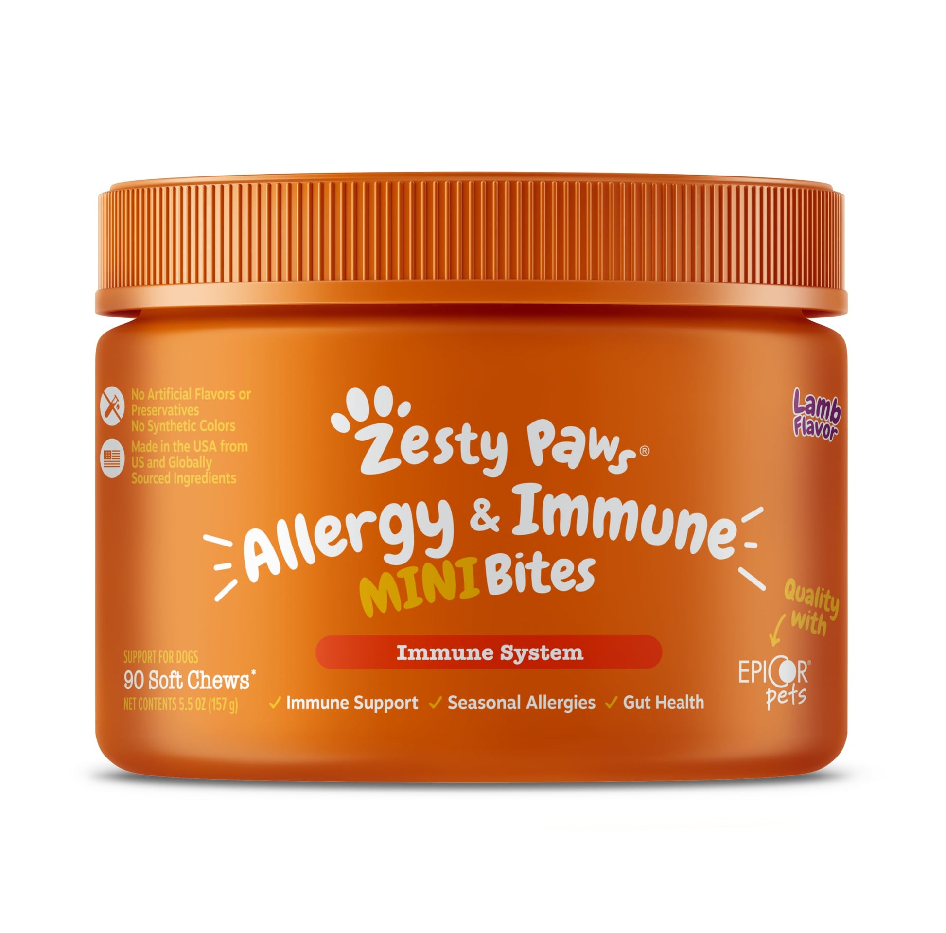 Zesty Paws Dog Allergy Relief - Dog Itching Skin Relief - Dog Probiotics for Itchy Skin and Itchy Ears - Dog Allergy Chews - Dog Itch Relief - Dog Skin Allergy Relief - Lamb - Mini - 90ct