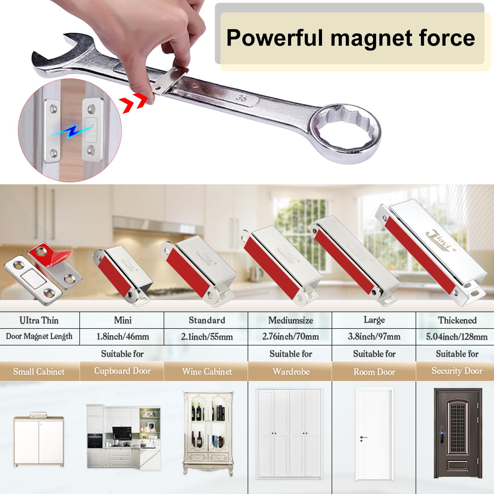 Cabinet Magnetic Catch Jiayi 4 Pack Ultra Thin Cabinet Door Magnetic Catch for Drawer Magnets Adhesive Cabinet Latch Magnetic Closures for Kitchen Closet Door Closing Magnetic Door Catch Closer