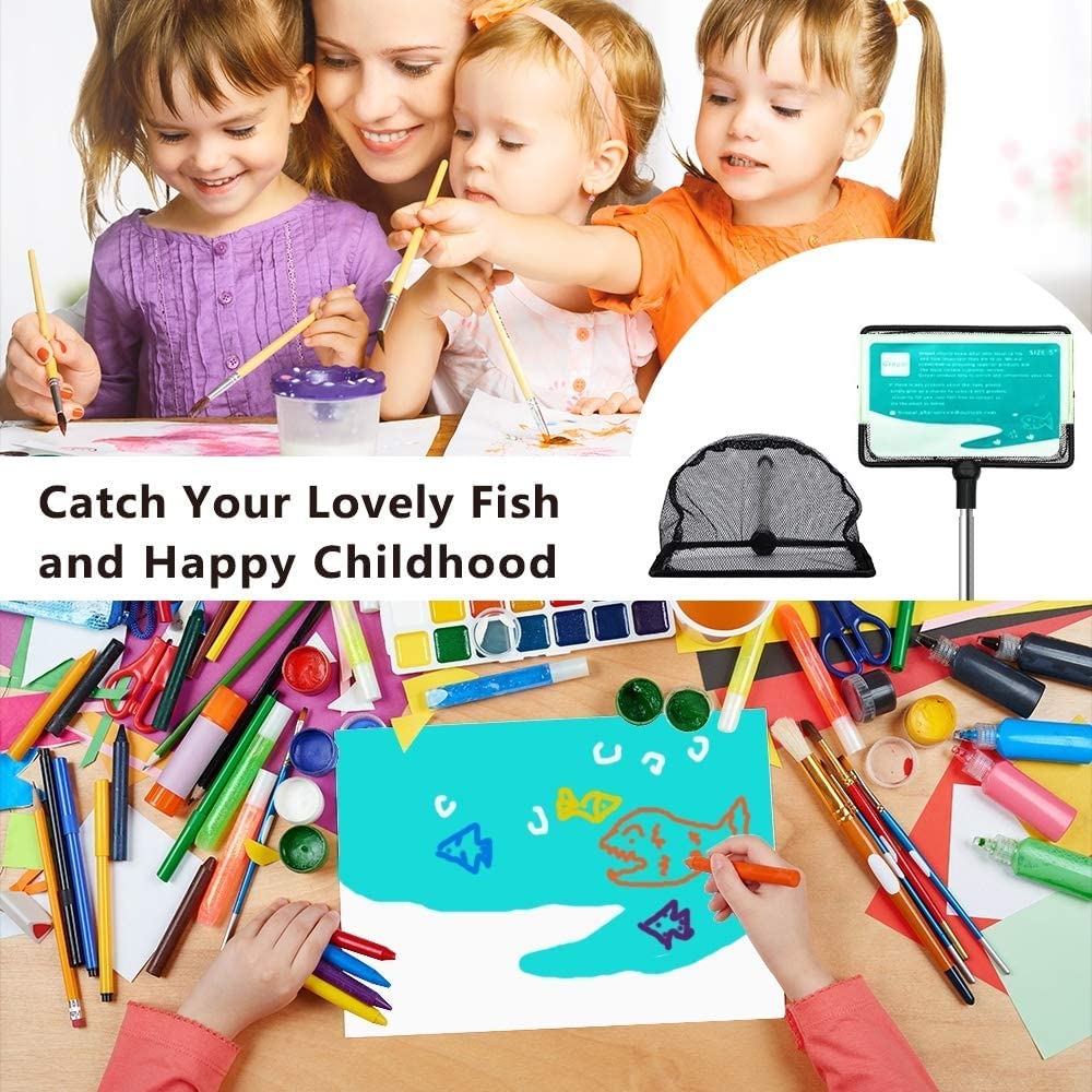 Grepol-V Fish Net for Fish Tank, Fine Mesh Aquarium Net with 9-24 Inch Stainless Steel Long Handle, Extendable Fishing Tank Net for Fish Shrimp Tank, Pond, Creek (4 inch)