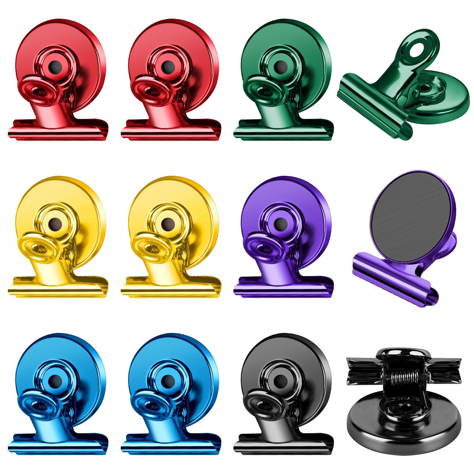 FINDMAG 12 Pack Magnetic Clips for Picture Hanging and Photo Display, Strong Scratch-Free Heavy Duty Magnets for Refrigerator, Whiteboard, Office, Kitchen, Party Use, School