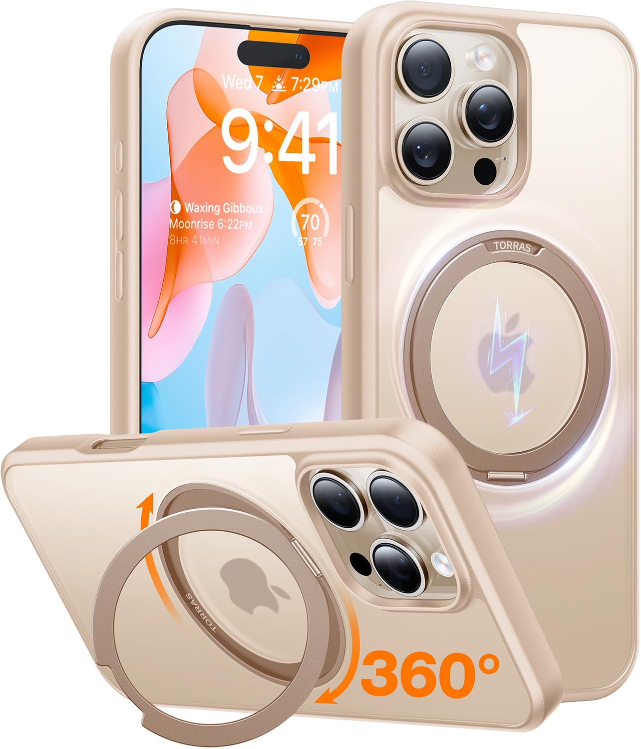 TORRAS Upgraded 360°Rotatable Magnetic Ring for iPhone 16 Pro Max Case, Fit for MagSafe with Stand & Ring Holder, 16FT Mil-Grade Shockproof Translucent for iPhone 16 Pro Max Phone Case Ostand, Black